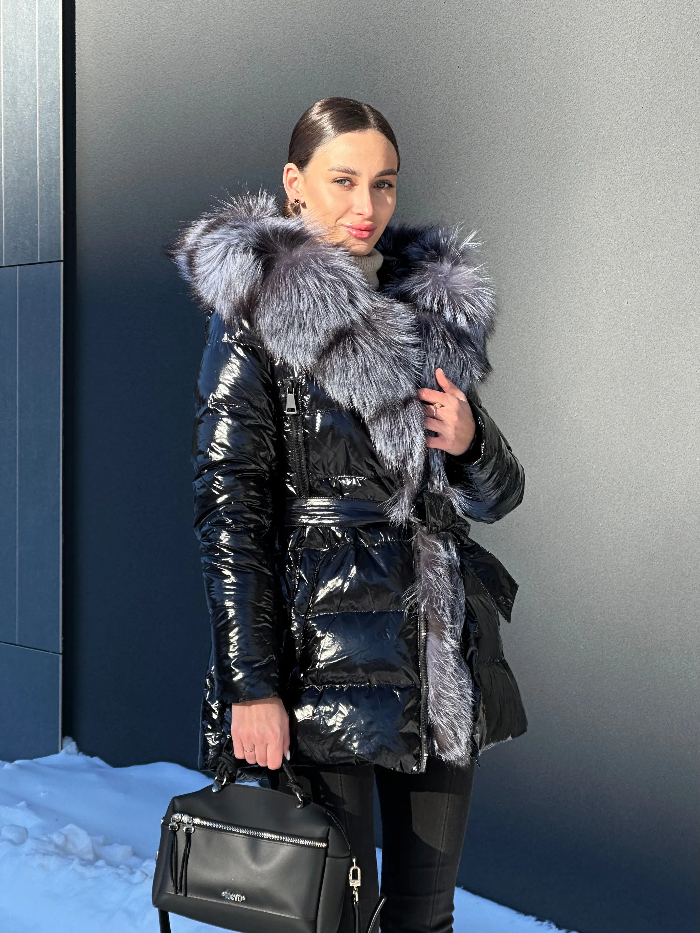 Onyx Genuine Silver Fox Fur Down Parka 85cm