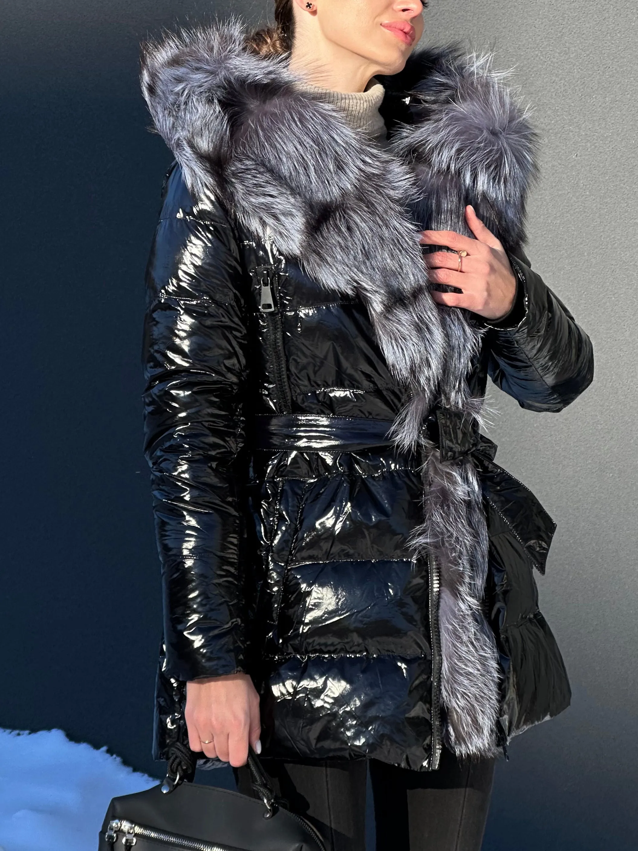 Onyx Genuine Silver Fox Fur Down Parka 85cm