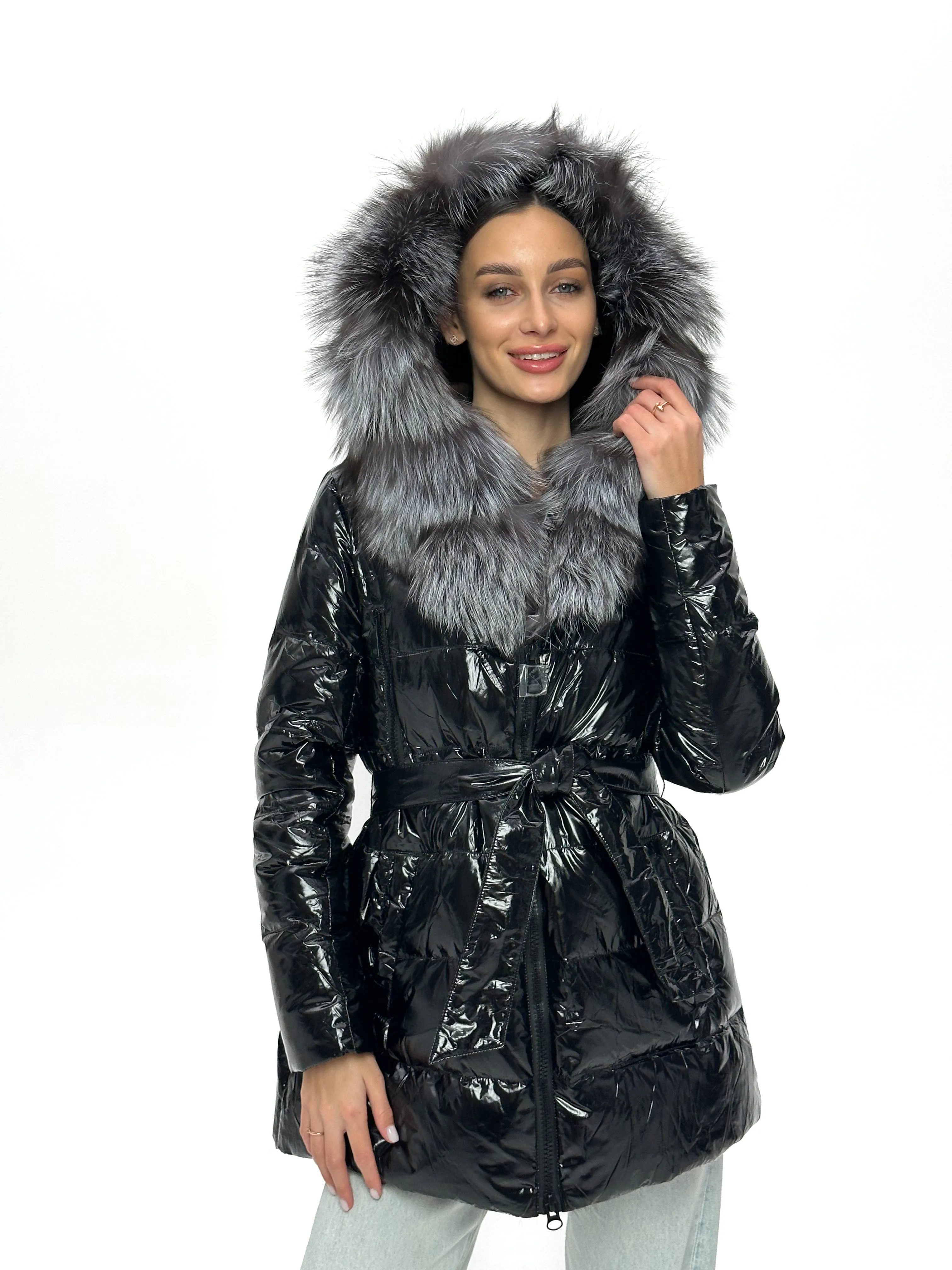 Onyx Genuine Silver Fox Fur Down Parka 85cm