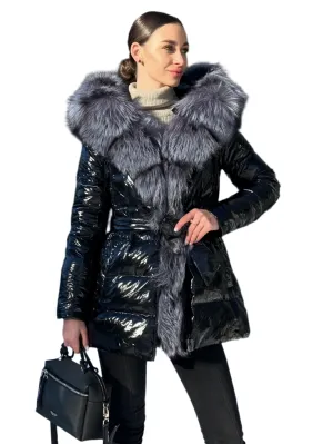 Onyx Genuine Silver Fox Fur Down Parka 85cm