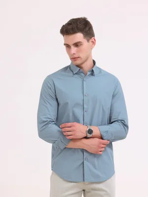 Orchida Plain Full Sleeve Poplin Shirt Cement Blue