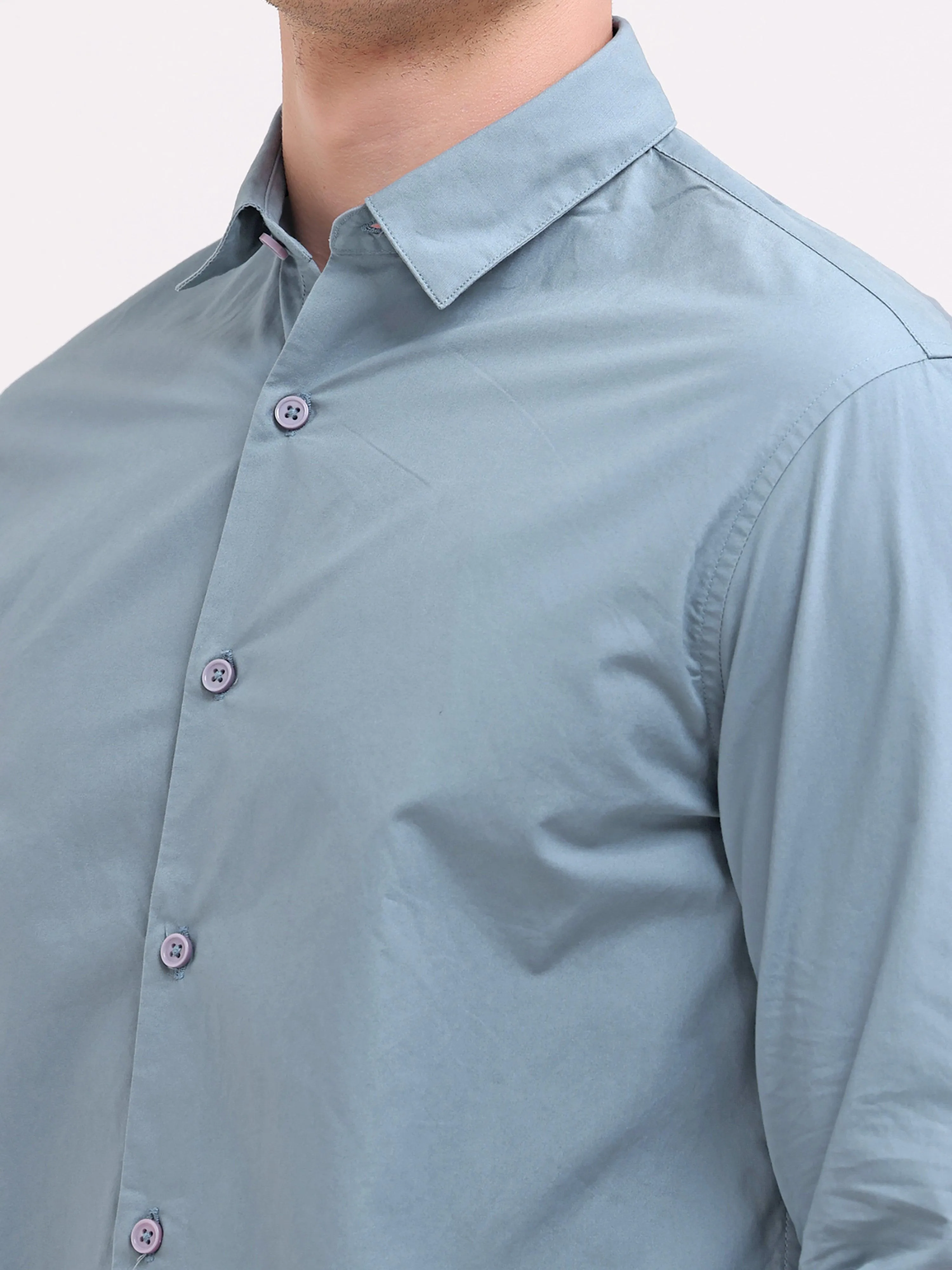 Orchida Plain Full Sleeve Poplin Shirt Cement Blue