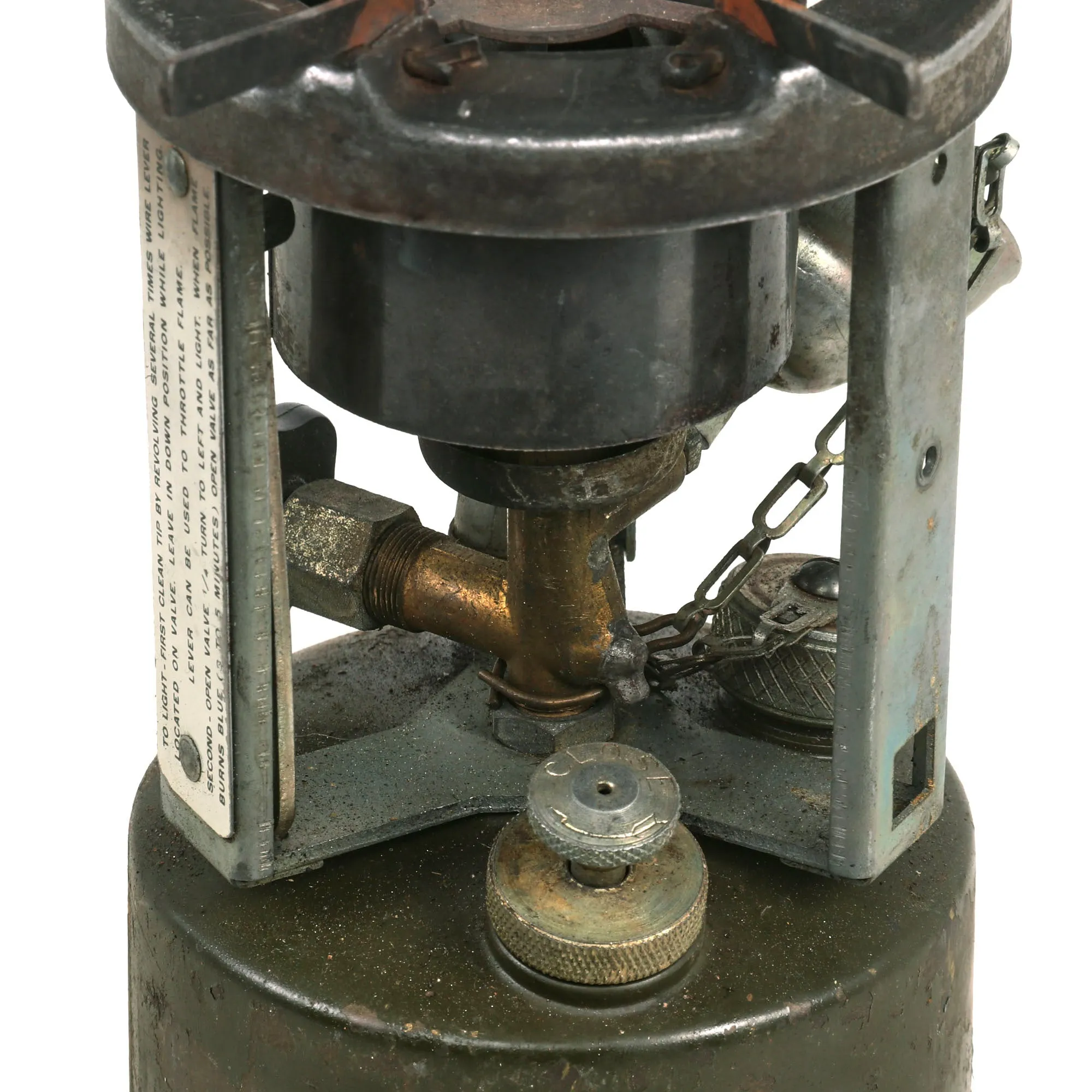 Original WWII U.S. Issue American Gas Machine Company Gasoline Camp Stove in Bayonet "F" Canister - both dated 1945