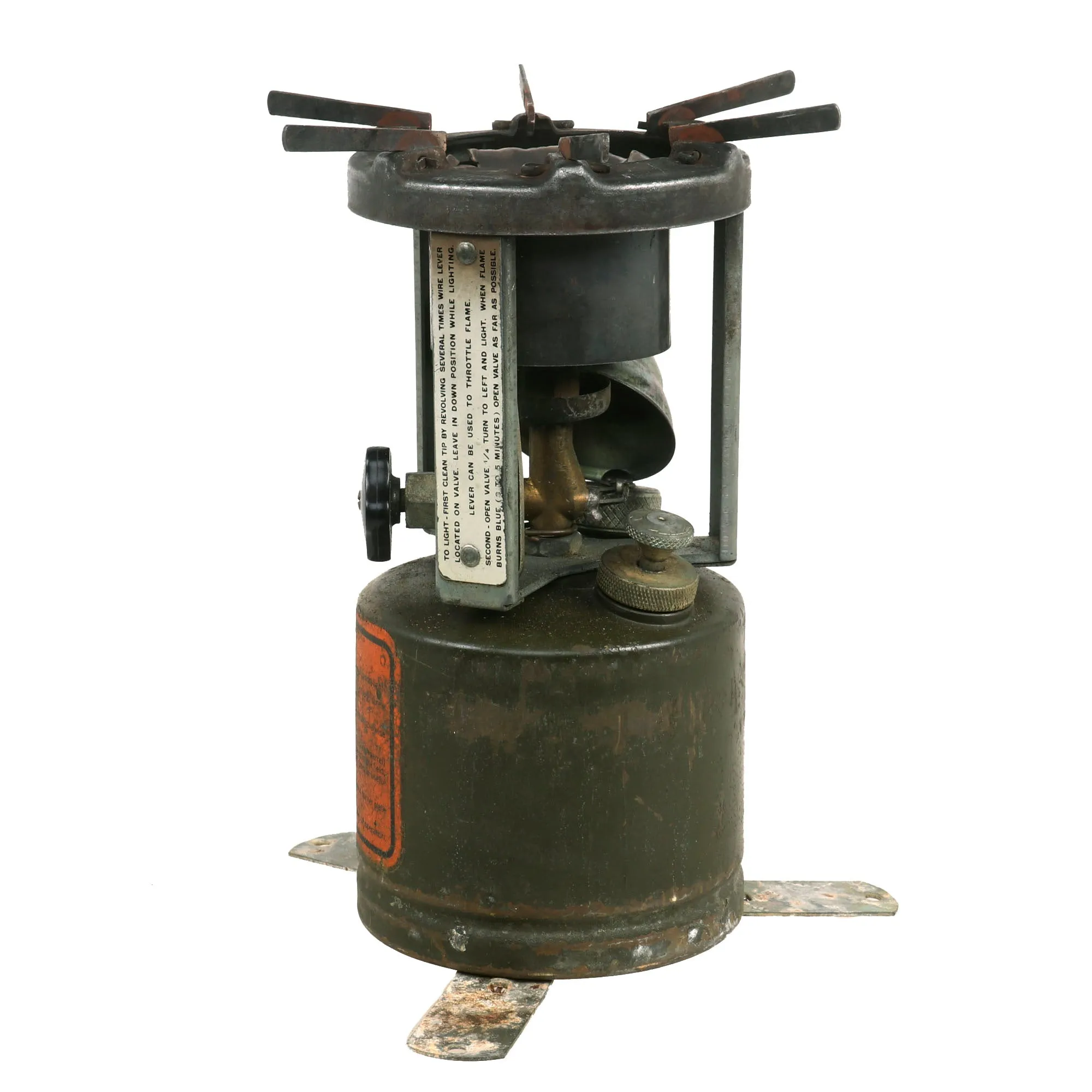 Original WWII U.S. Issue American Gas Machine Company Gasoline Camp Stove in Bayonet "F" Canister - both dated 1945