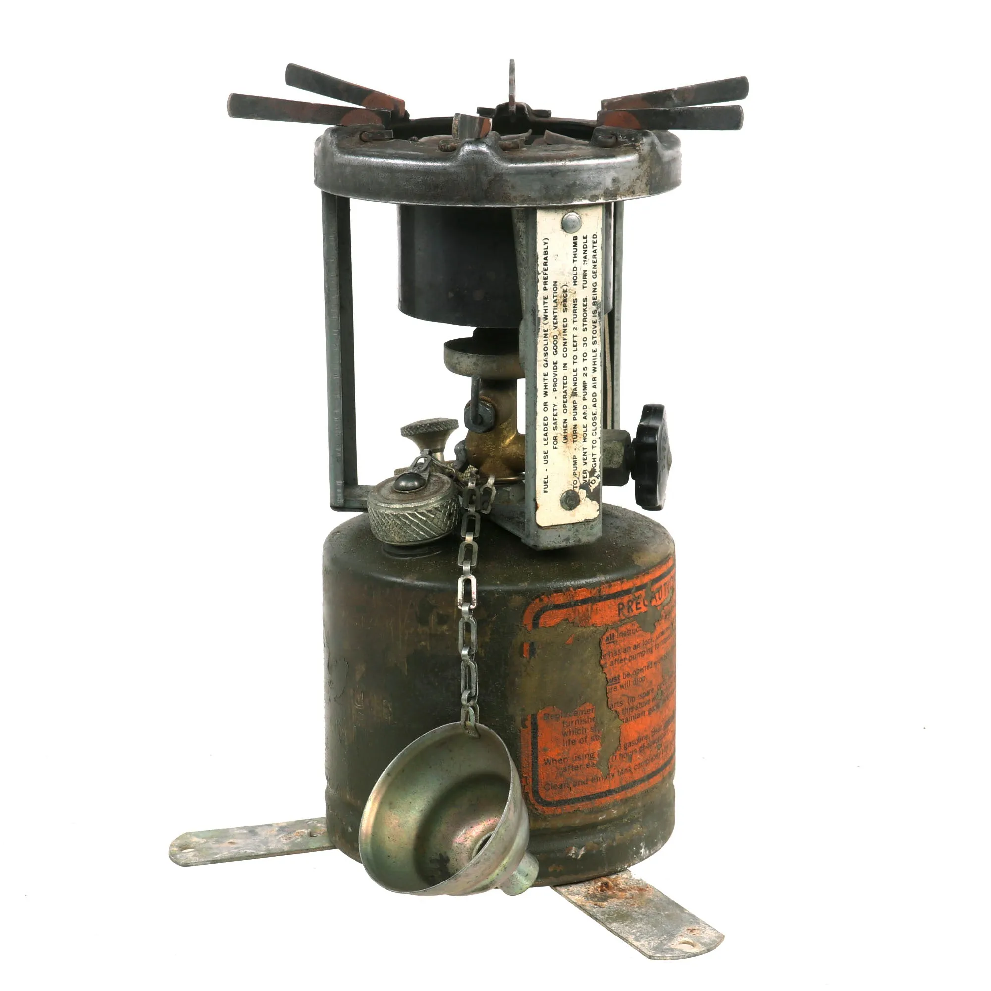 Original WWII U.S. Issue American Gas Machine Company Gasoline Camp Stove in Bayonet "F" Canister - both dated 1945