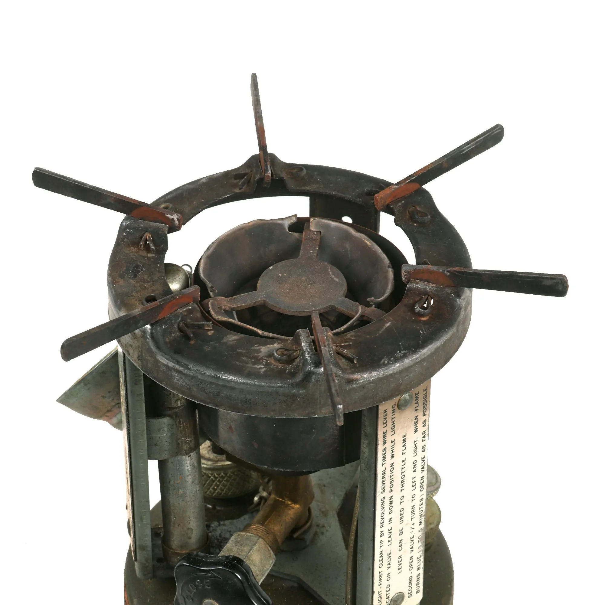 Original WWII U.S. Issue American Gas Machine Company Gasoline Camp Stove in Bayonet "F" Canister - both dated 1945