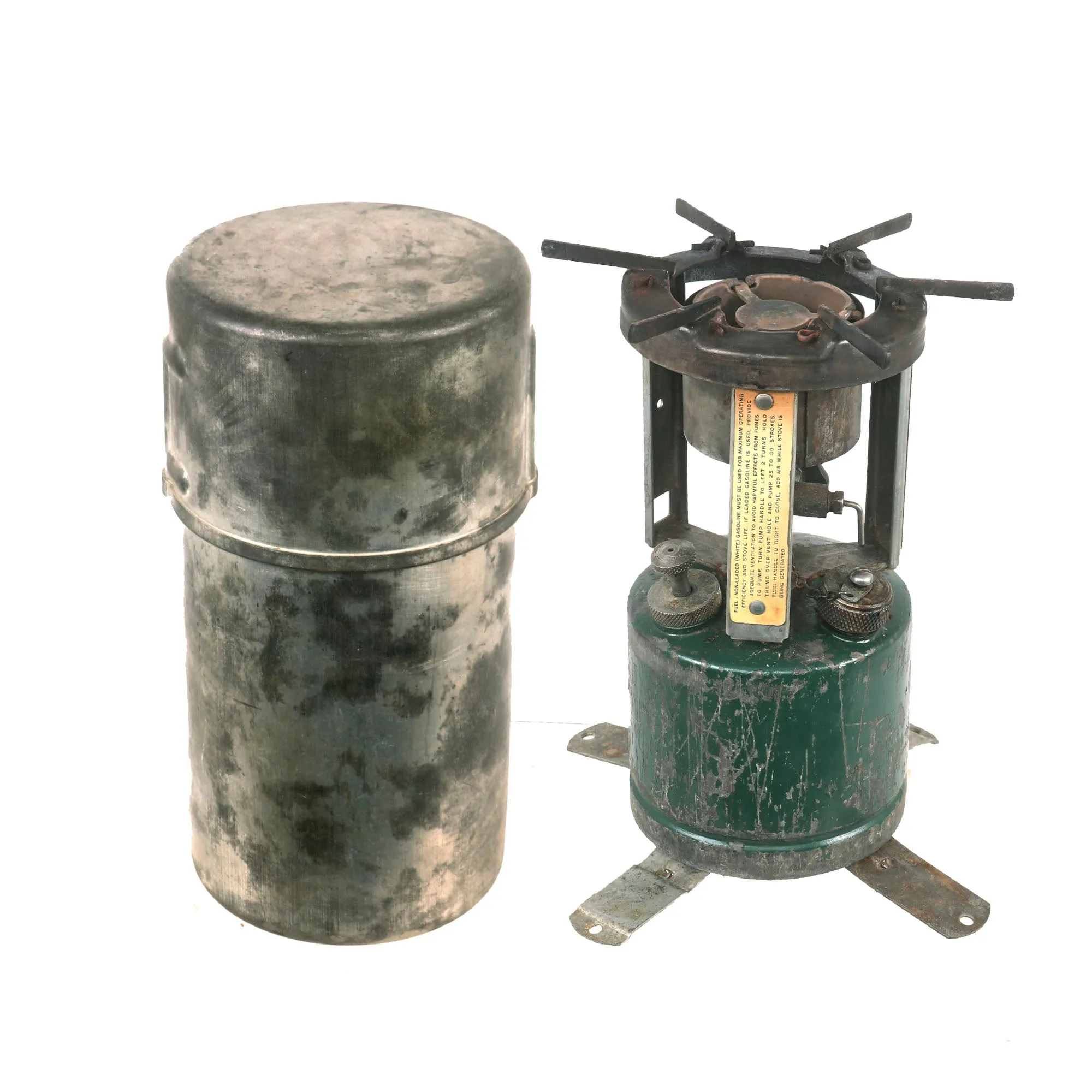 Original WWII U.S. Issue American Gas Machine Company Gasoline Camp Stove in Bayonet "F" Canister - Dated 1941