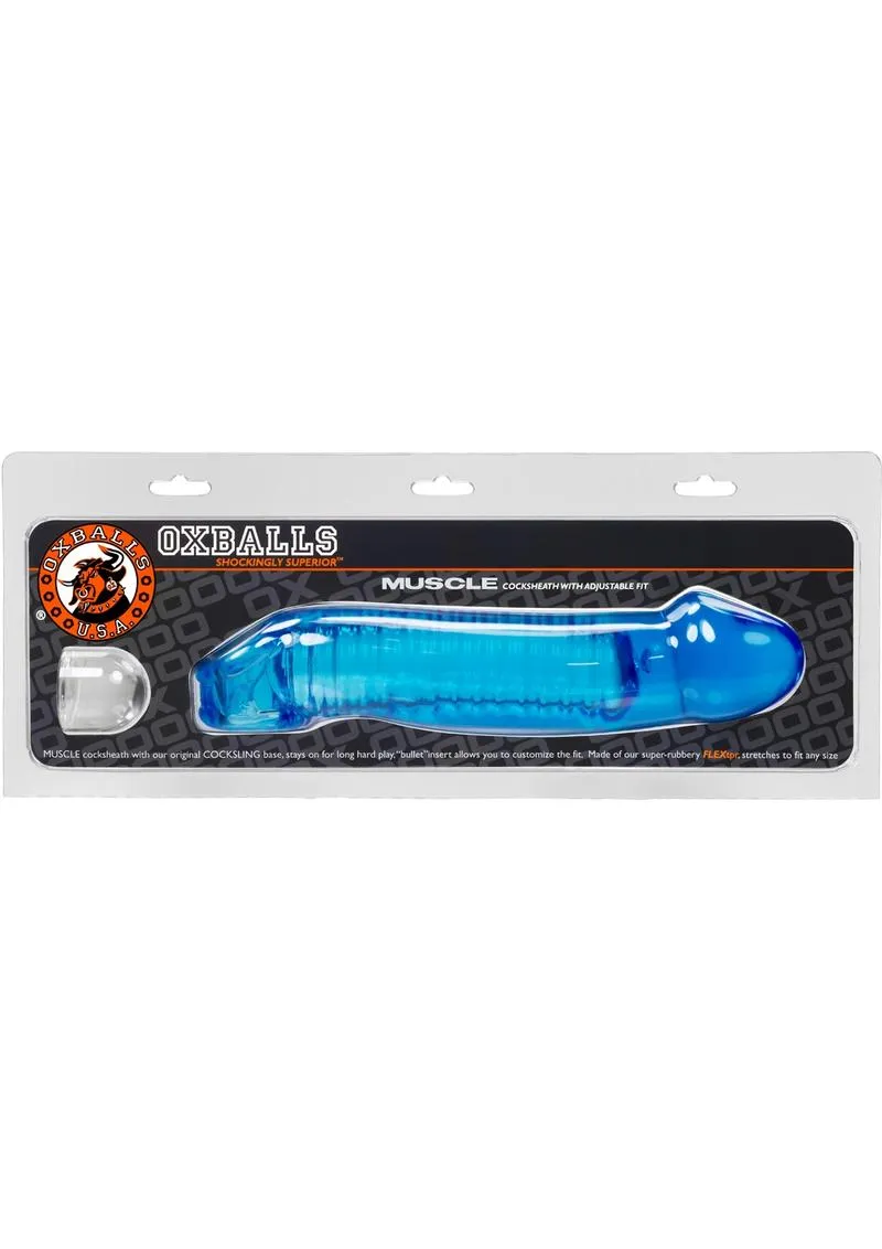 Oxballs Muscle Textured Cocksheath Penis Extender Sleeve Ice Blue 9.25 Inch