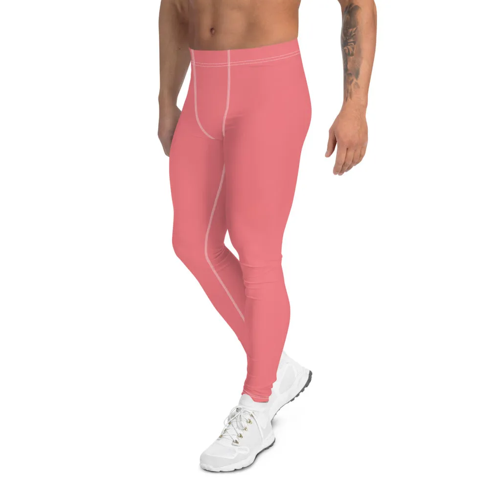 Peach Pink Color Men's Leggings, Solid Color Meggings Compression Run Tights-Made in USA/EU