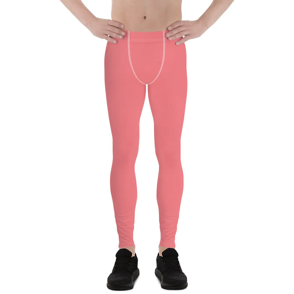 Peach Pink Color Men's Leggings, Solid Color Meggings Compression Run Tights-Made in USA/EU