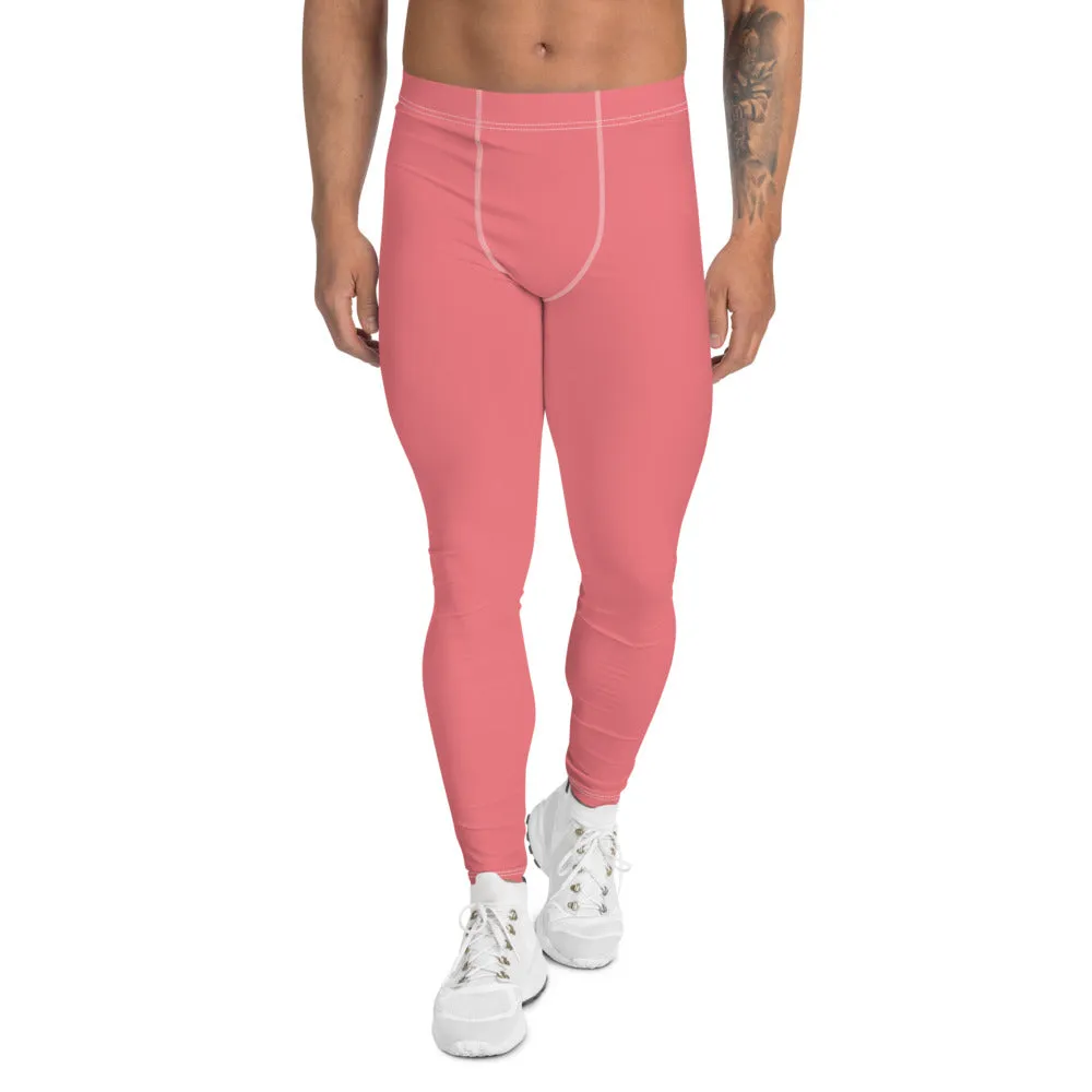 Peach Pink Color Men's Leggings, Solid Color Meggings Compression Run Tights-Made in USA/EU