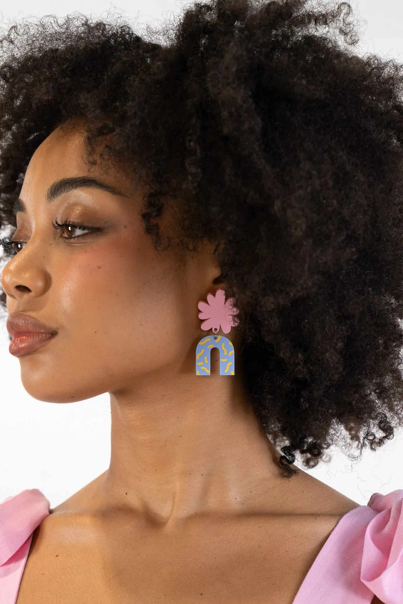 Pink & Blue Arch Dangle Earrings