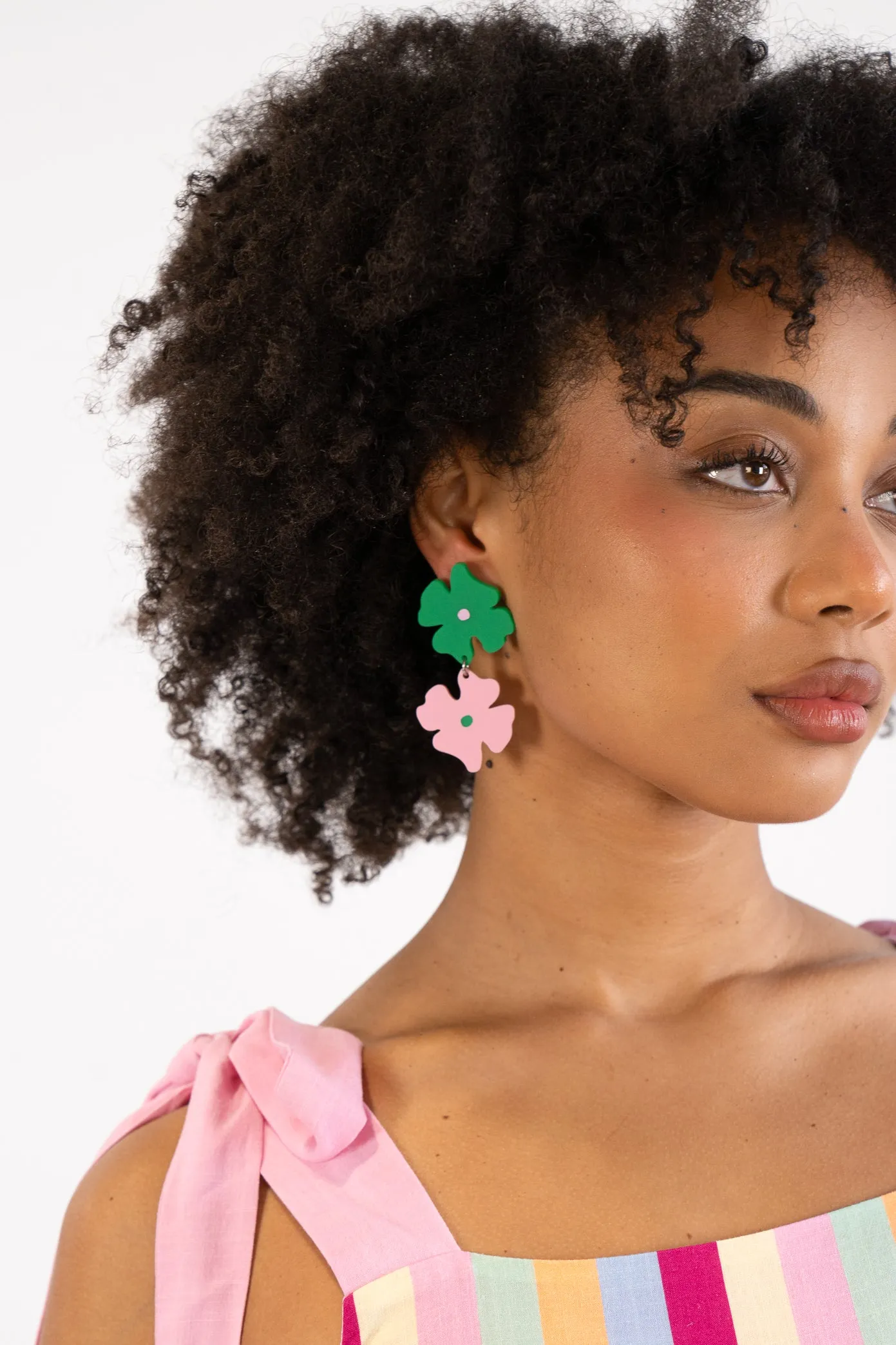 Pink & Green Blossom Dangle Earrings