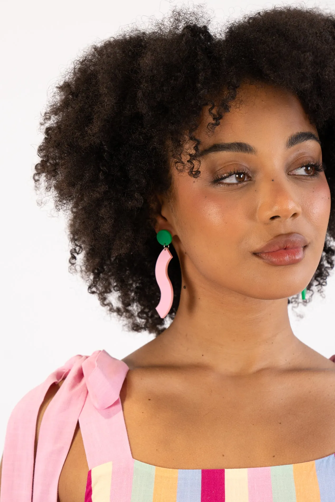 Pink & Green Wave Dangle Earrings