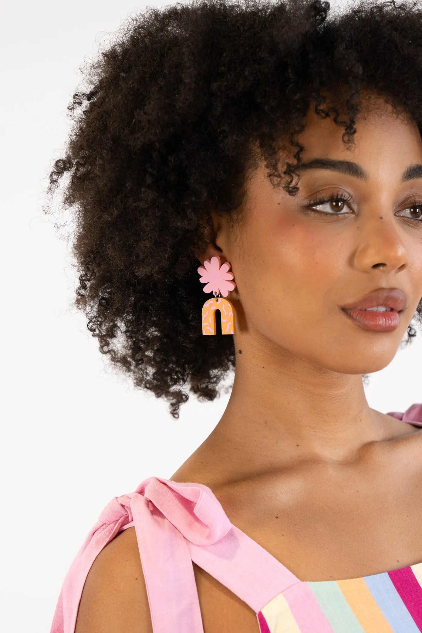 Pink & Orange Arch Dangle Earrings