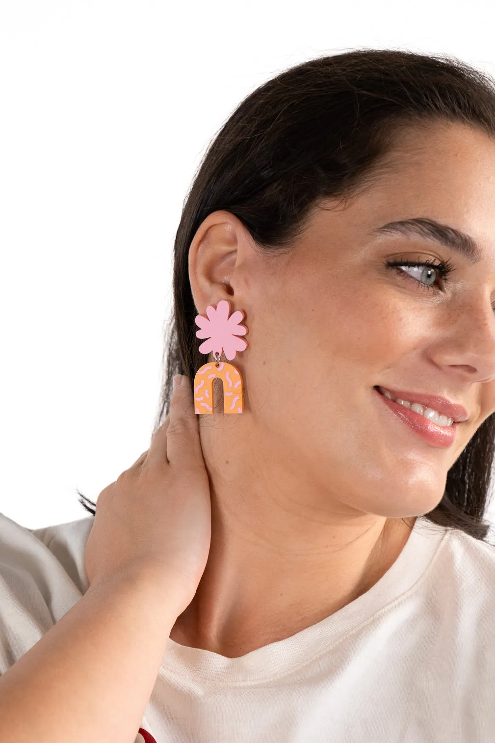 Pink & Orange Arch Dangle Earrings