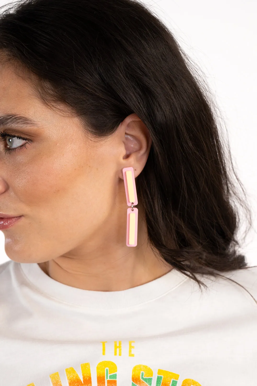 Pink & Yellow Stripe Dangle Earrings