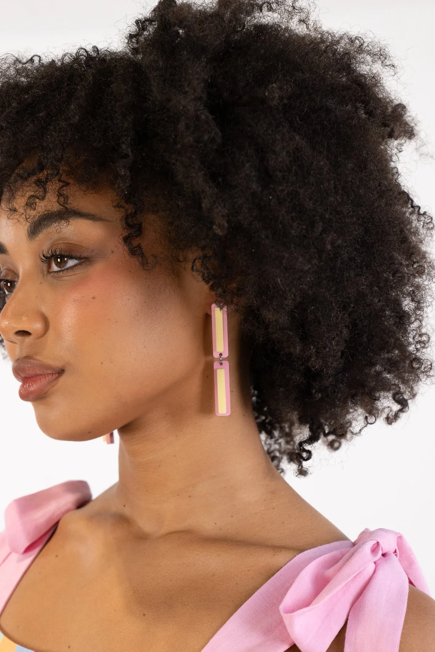 Pink & Yellow Stripe Dangle Earrings