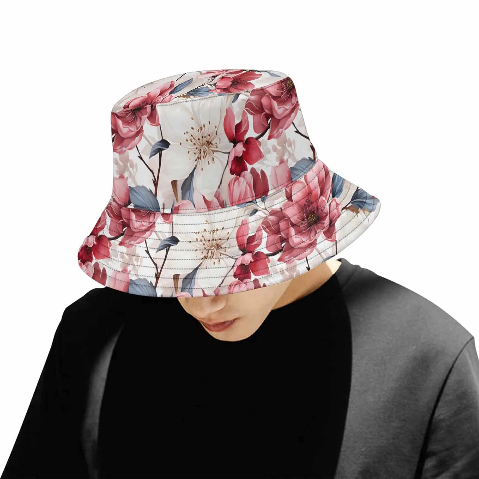 Pink Floral Small  Unisex Summer Single-Layer Bucket Hat