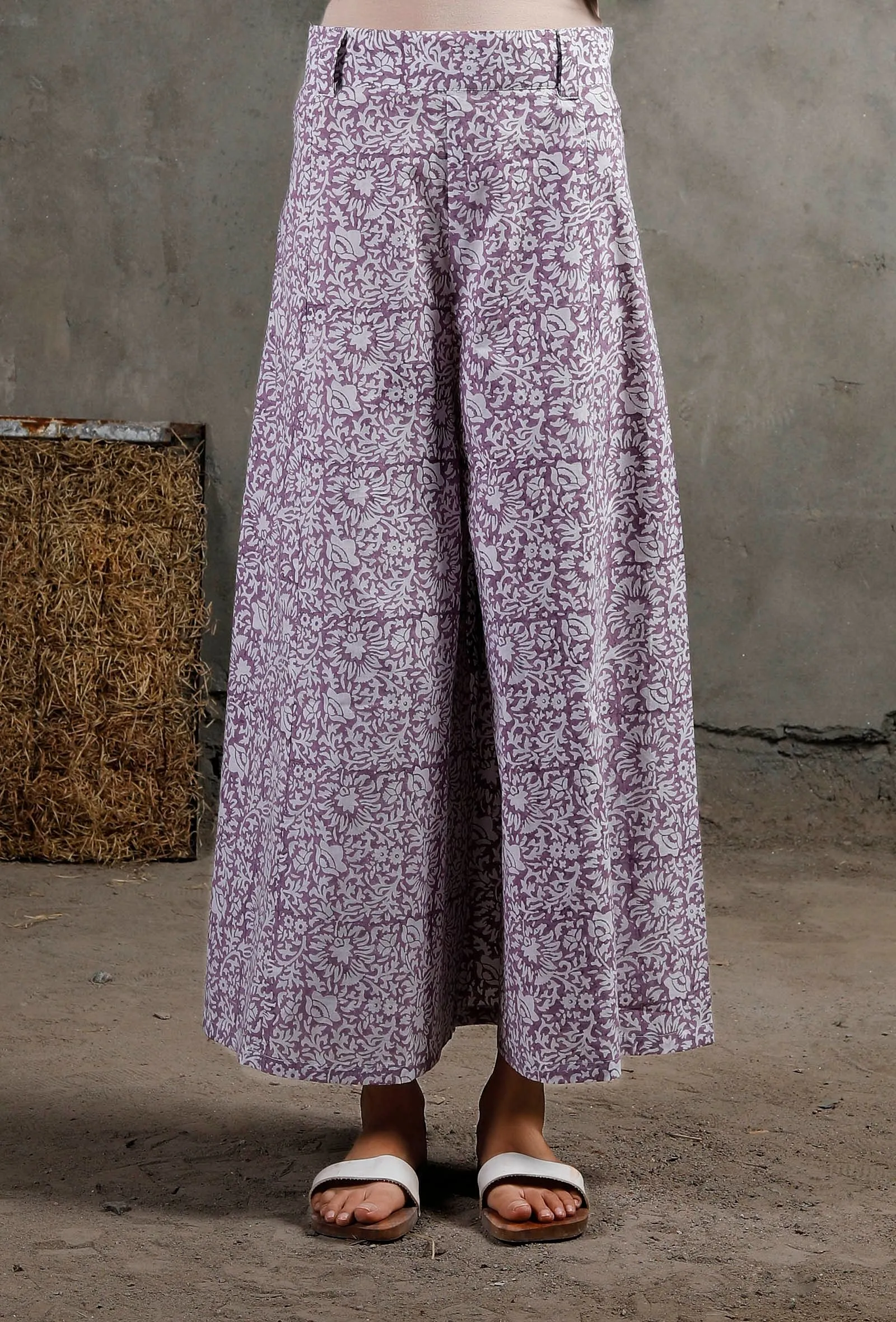 Purple Block Printed Cotton Culottes