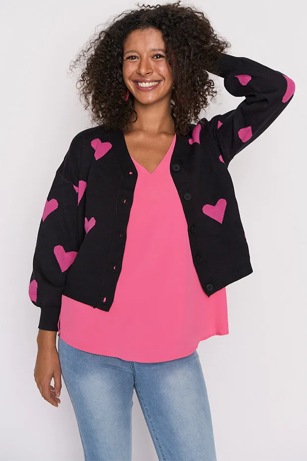 Queen of Hearts Black & Pink Cardi