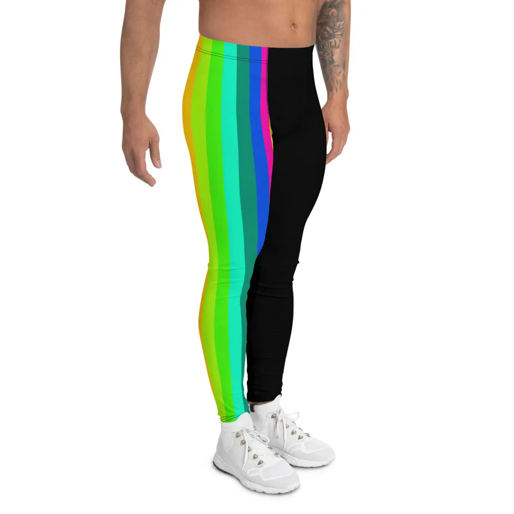 Rainbow Striped Men's Leggings, Black Gay Pride Best Compression Tights Meggings-Made in USA/EU/ MX