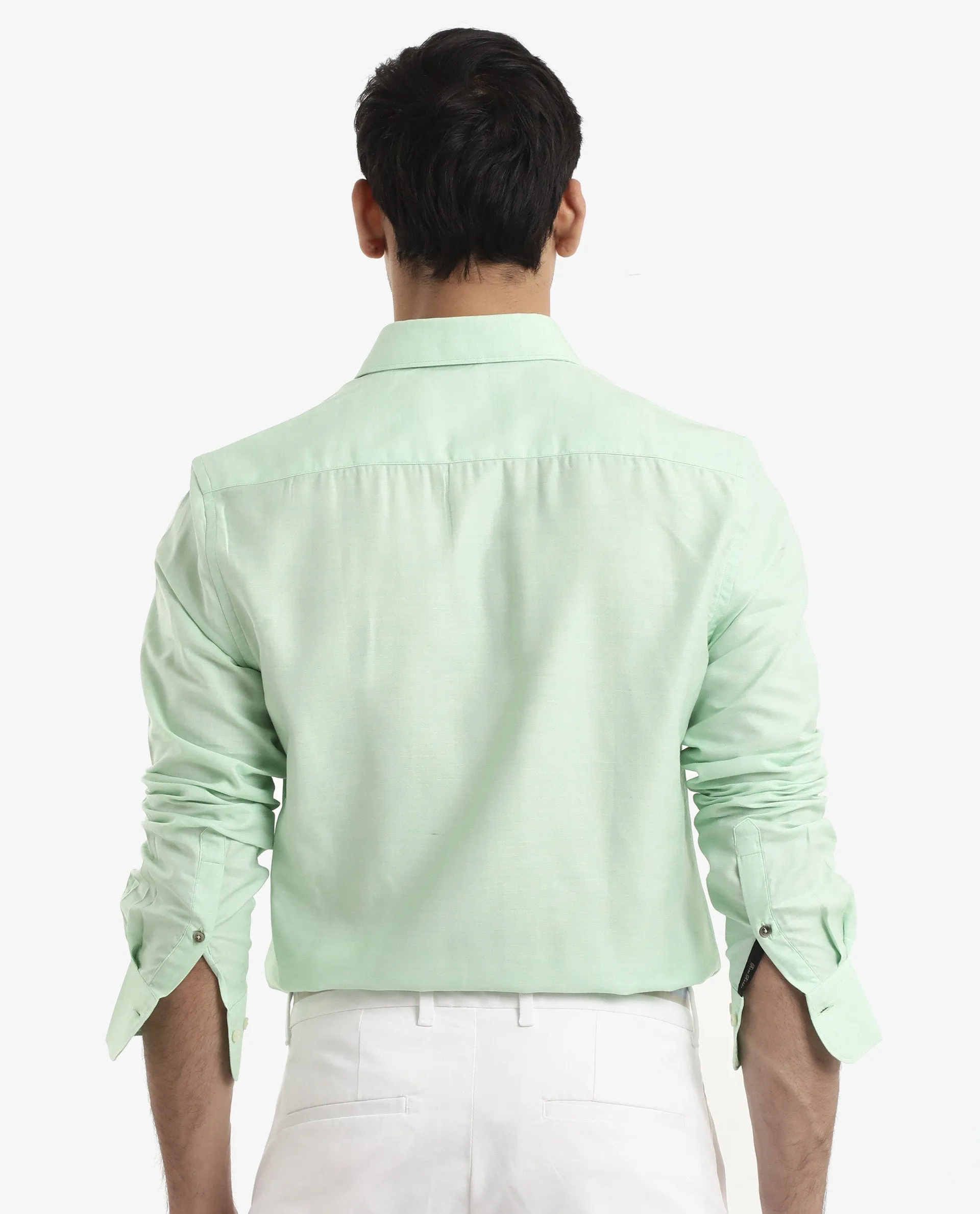 Rare Rabbit Men's Chapelle Flouroscent Green Cotton Lyocell Fabric Full Sleeves Regular Fit Plain Shirt