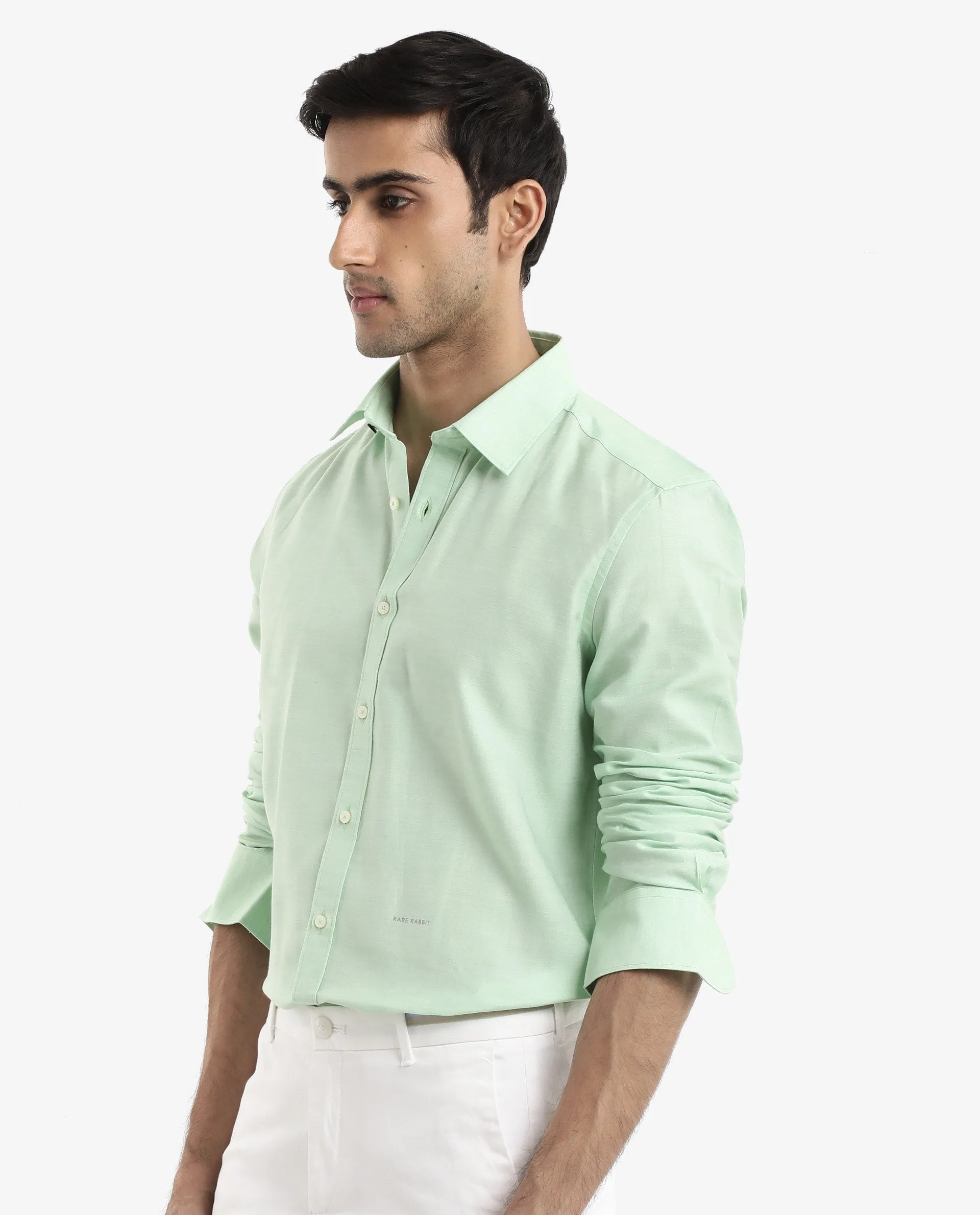 Rare Rabbit Men's Chapelle Flouroscent Green Cotton Lyocell Fabric Full Sleeves Regular Fit Plain Shirt