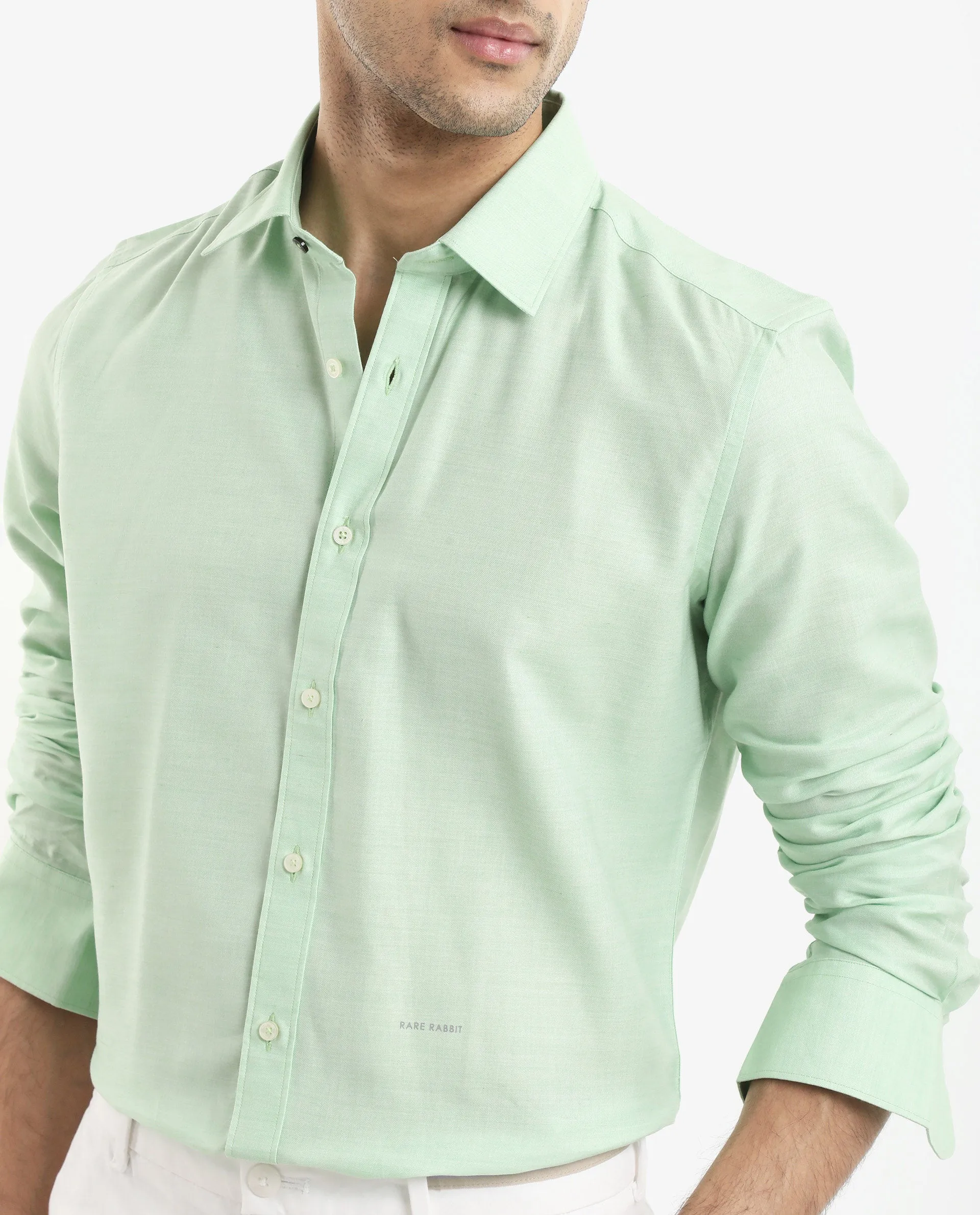 Rare Rabbit Men's Chapelle Flouroscent Green Cotton Lyocell Fabric Full Sleeves Regular Fit Plain Shirt