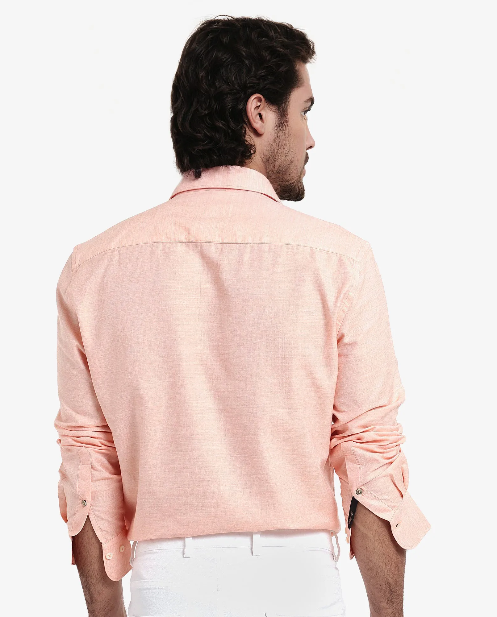 Rare Rabbit Men's Chapelle Flouroscent Peach Cotton Lyocell Fabric Full Sleeves Regular Fit Plain Shirt