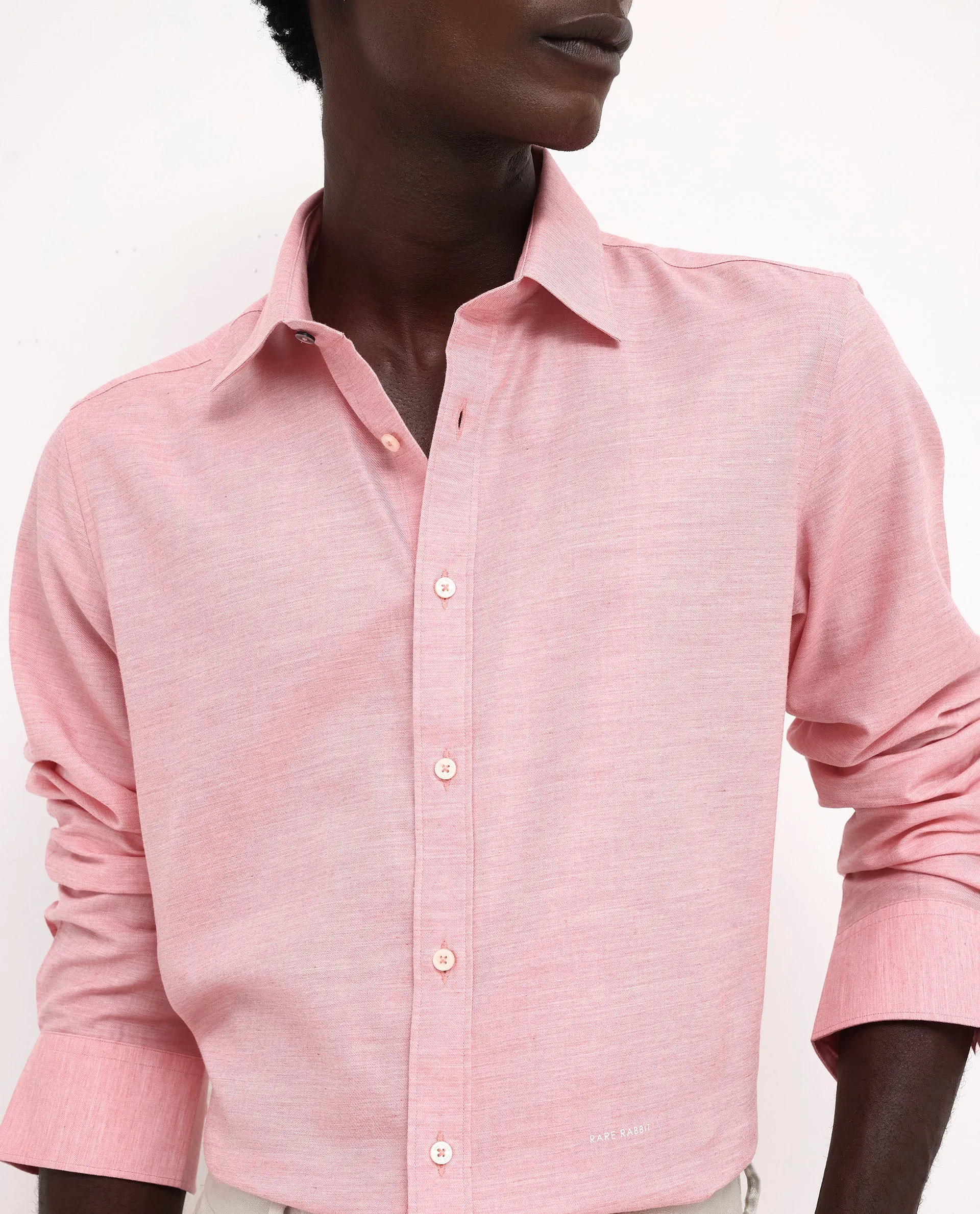 Rare Rabbit Men's Chapelle Flouroscent Pink Cotton Lyocell Fabric Full Sleeves Regular Fit Plain Shirt