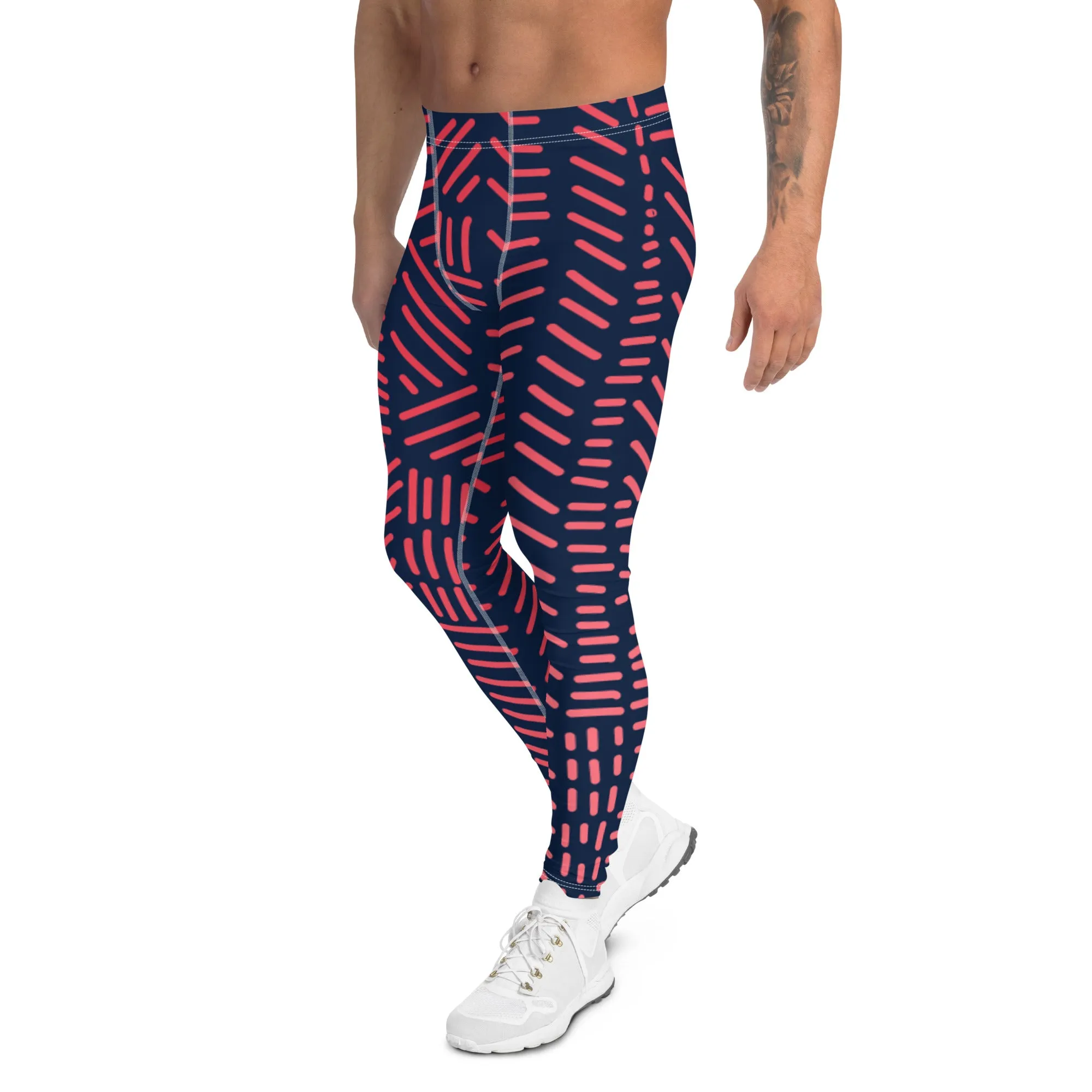 Red Abstract Print Men's Leggings, Abstract Colorful Best Meggings Running Tights For Men-Made in USA/EU/MX