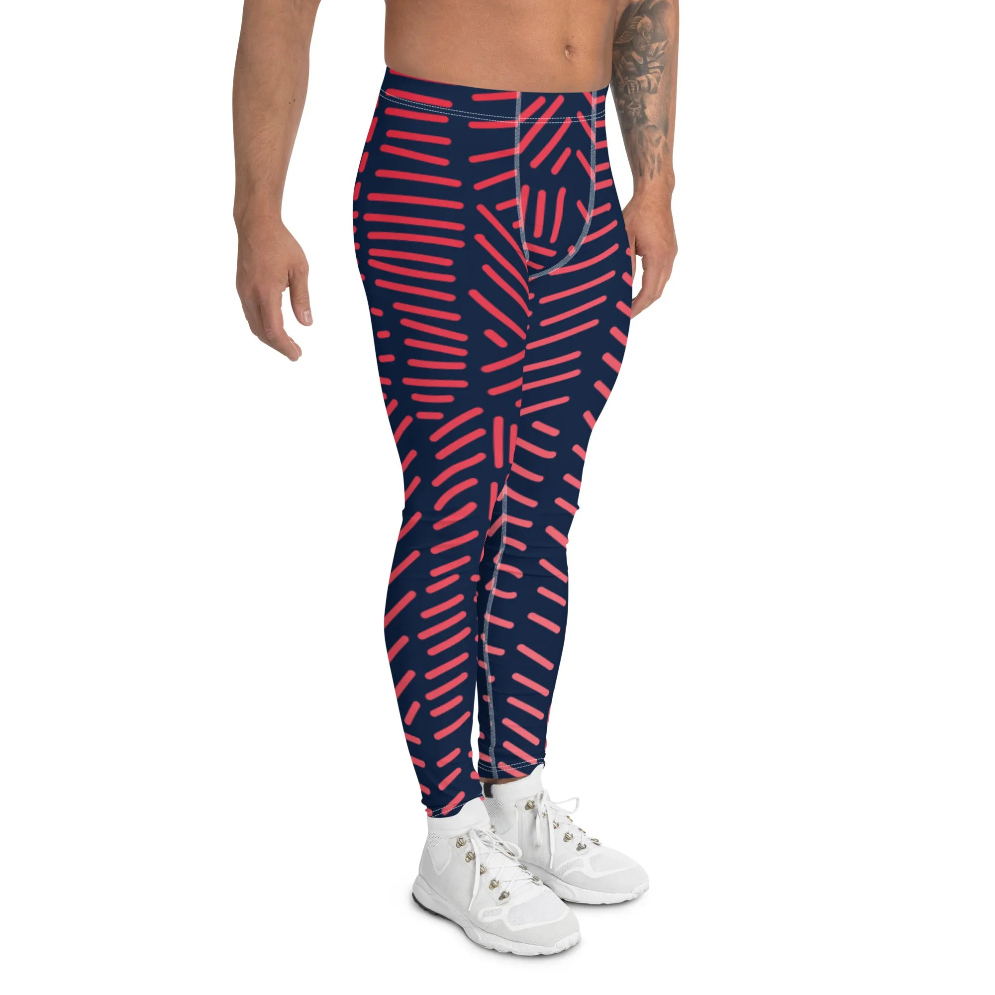 Red Abstract Print Men's Leggings, Abstract Colorful Best Meggings Running Tights For Men-Made in USA/EU/MX