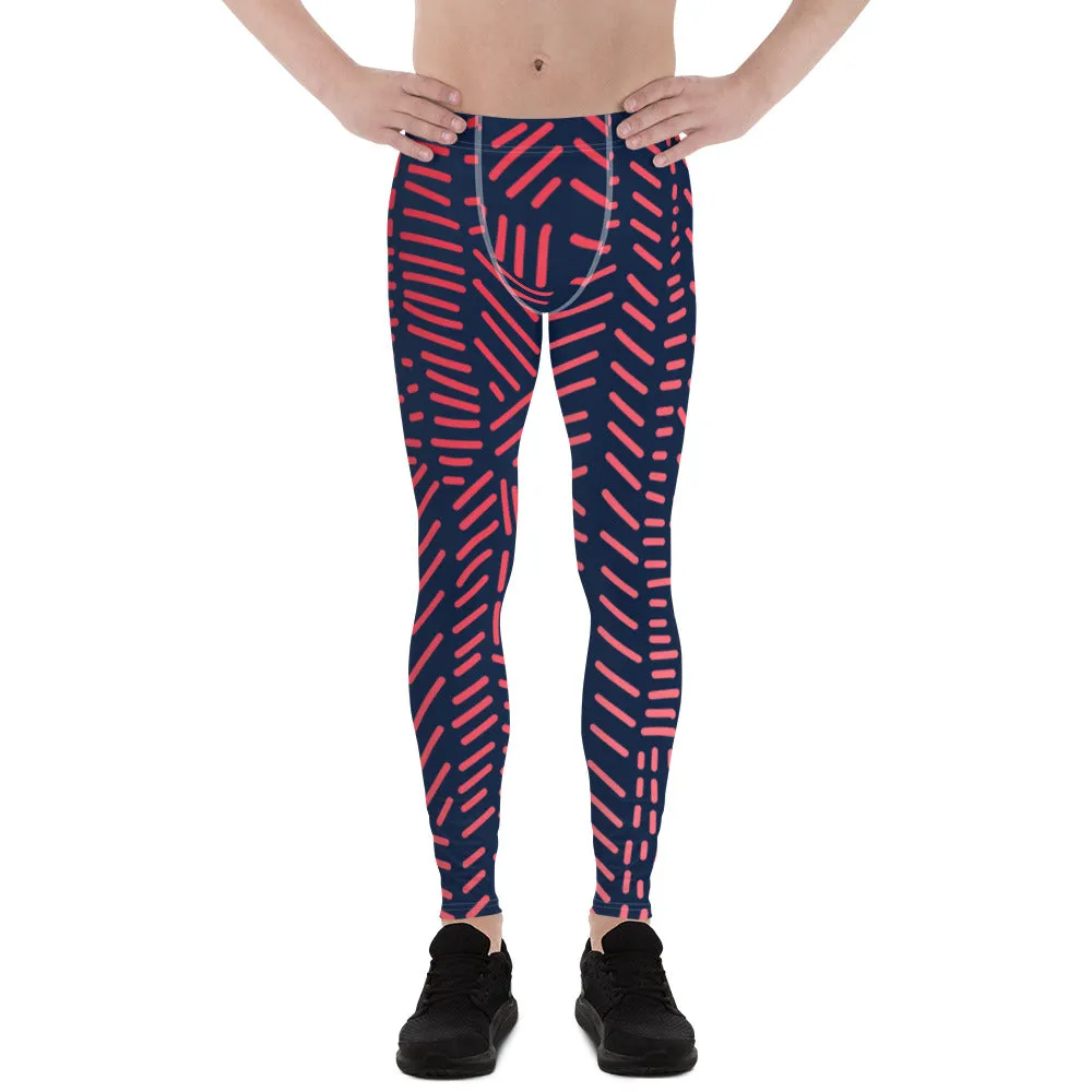 Red Abstract Print Men's Leggings, Abstract Colorful Best Meggings Running Tights For Men-Made in USA/EU/MX