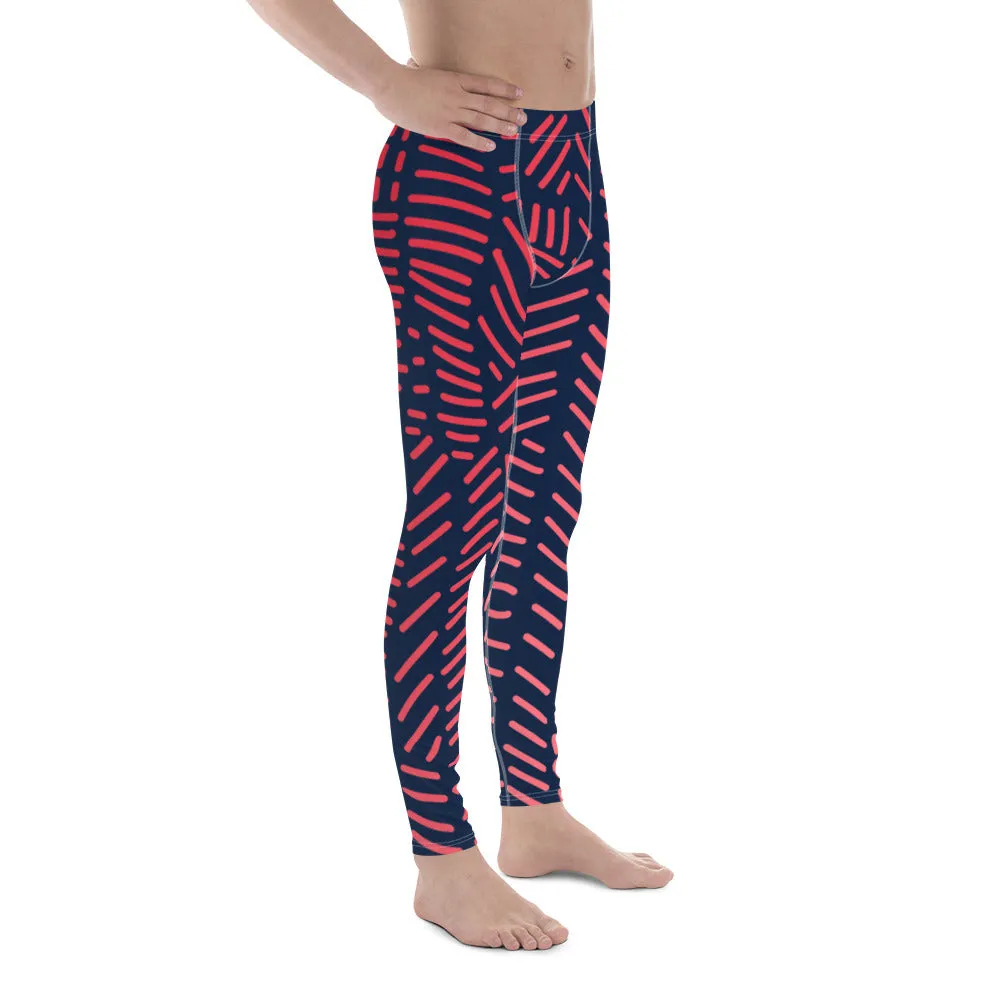 Red Abstract Print Men's Leggings, Abstract Colorful Best Meggings Running Tights For Men-Made in USA/EU/MX