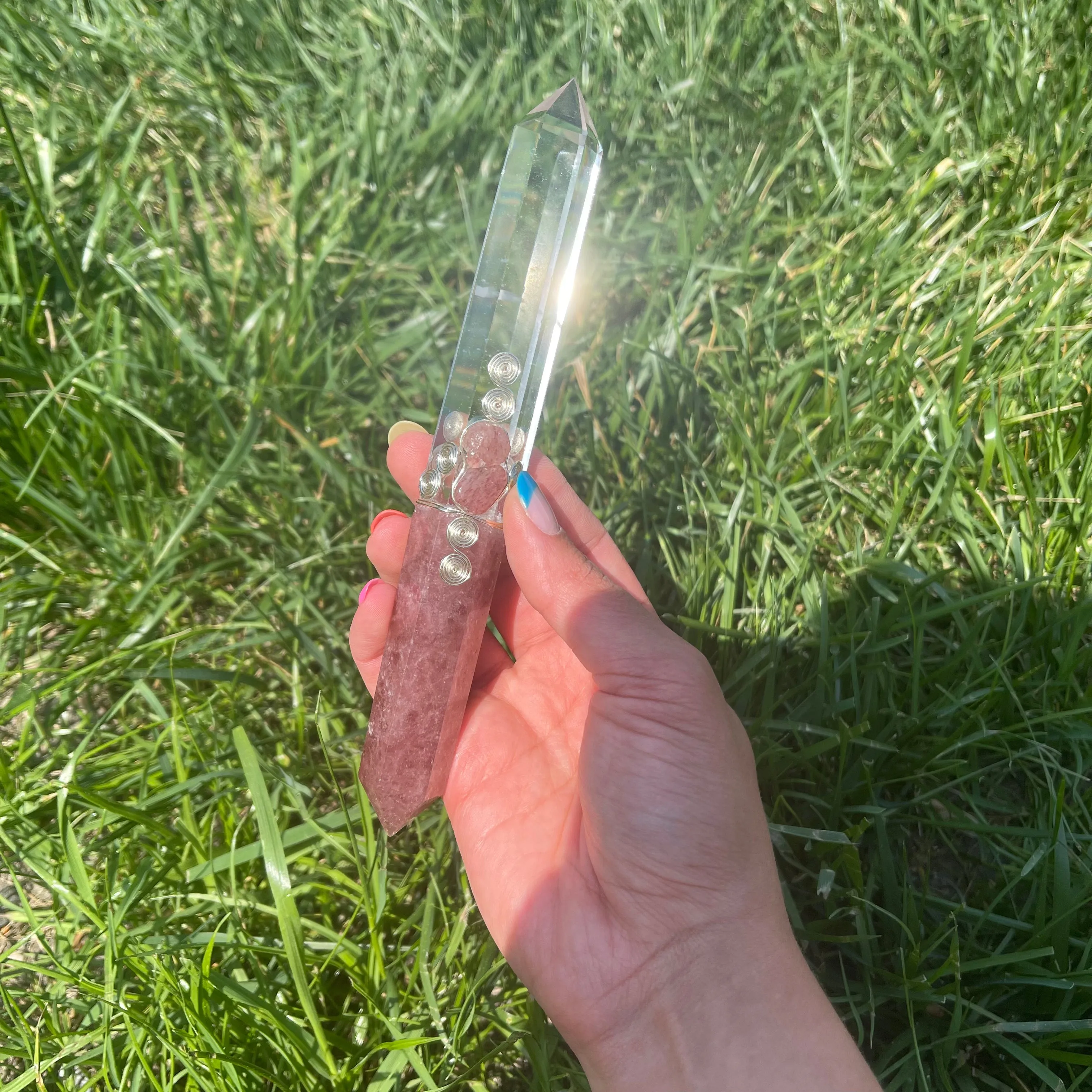 Red Aventurine & Clear Quartz Crystal Wand