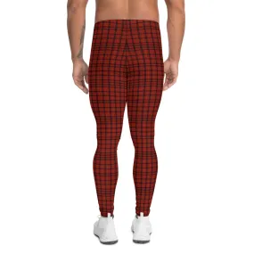 Red Plaid Men's Leggings, Tartan Print Meggings Compression Tights-Made in USA/EU