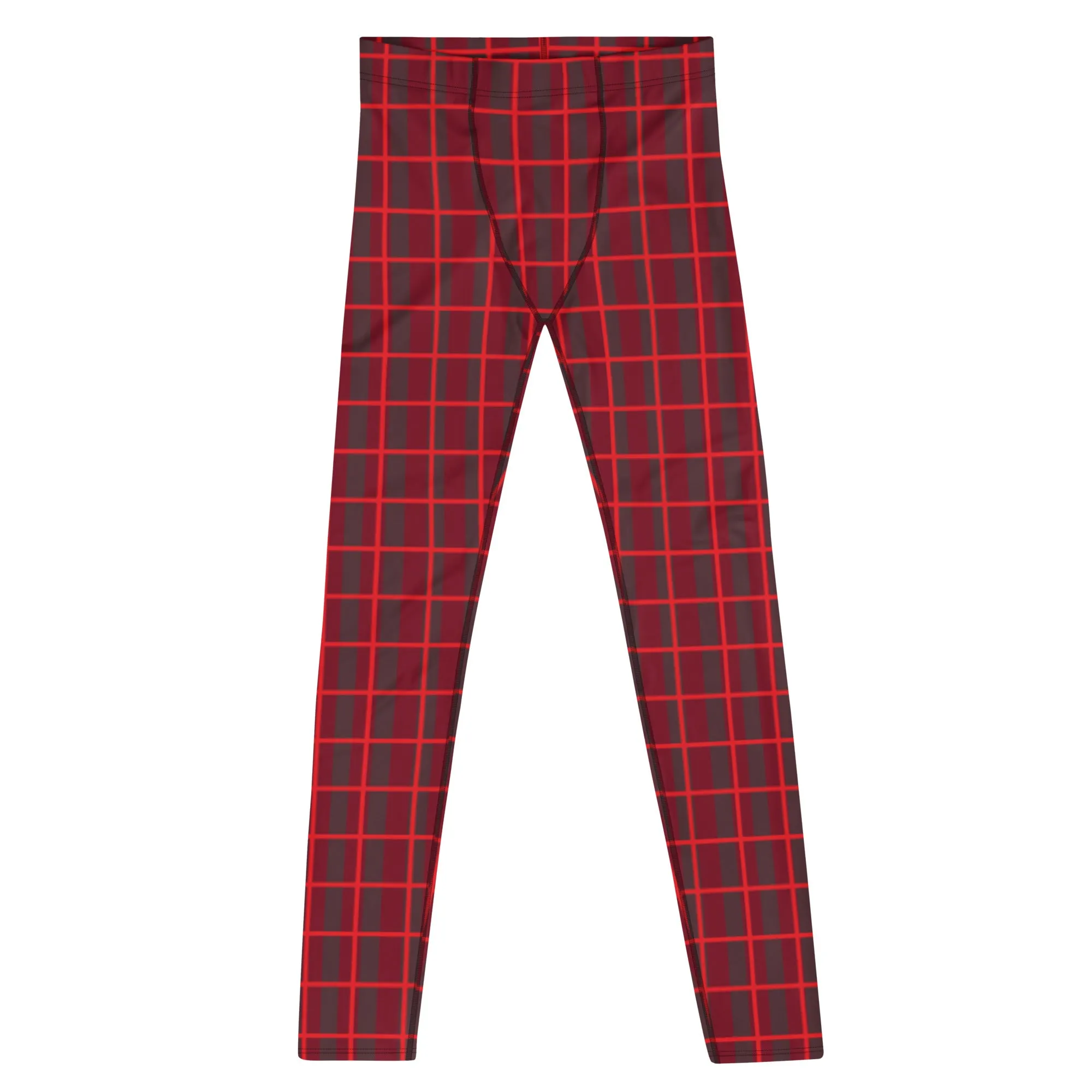 Red Plaid Print Men's Leggings, Plaid Print Christmas Festive Best Holiday Tights For Men - Made in USA/EU/MX