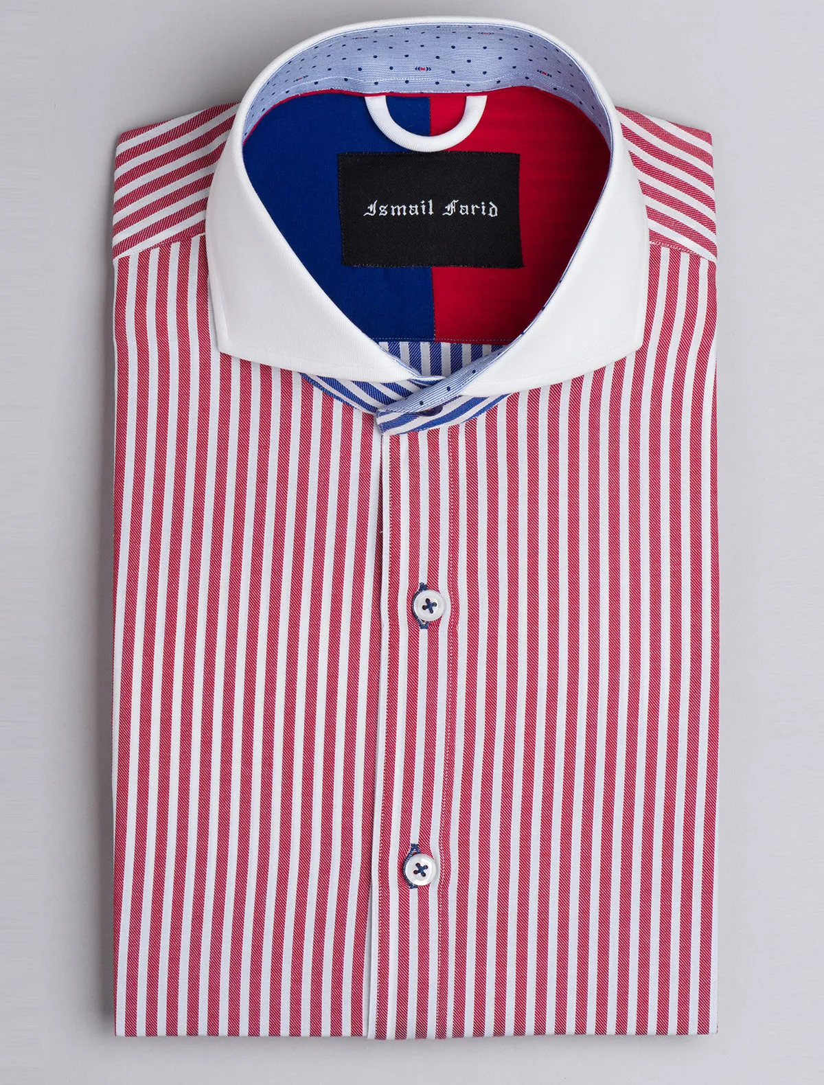 RED VERTICAL STRIPED SMART CASUAL SHIRT