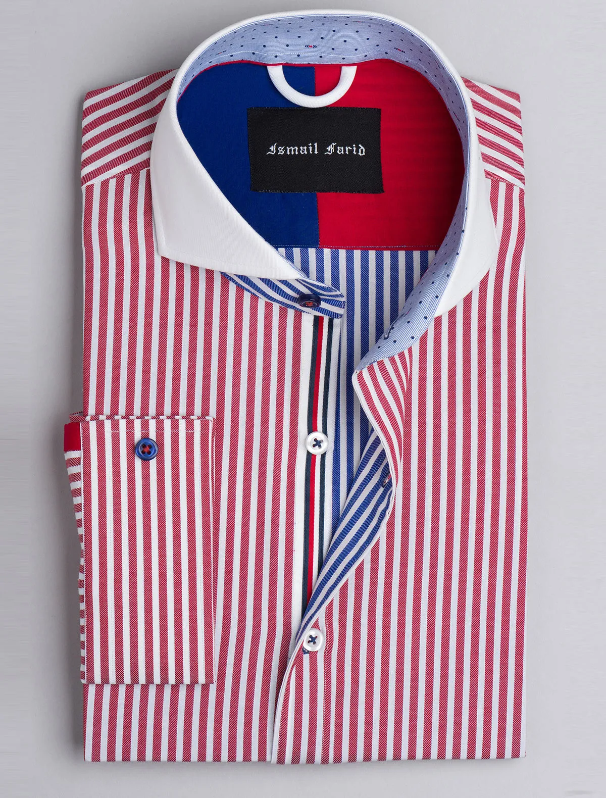 RED VERTICAL STRIPED SMART CASUAL SHIRT