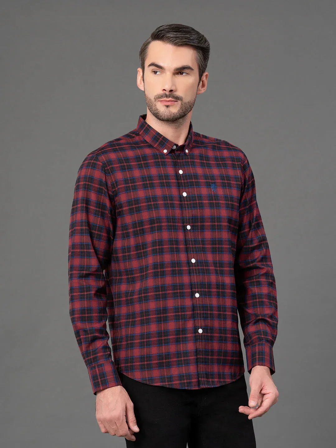 RedTape Dusky Olive Checked Shirt for Men | Classic & Versatile