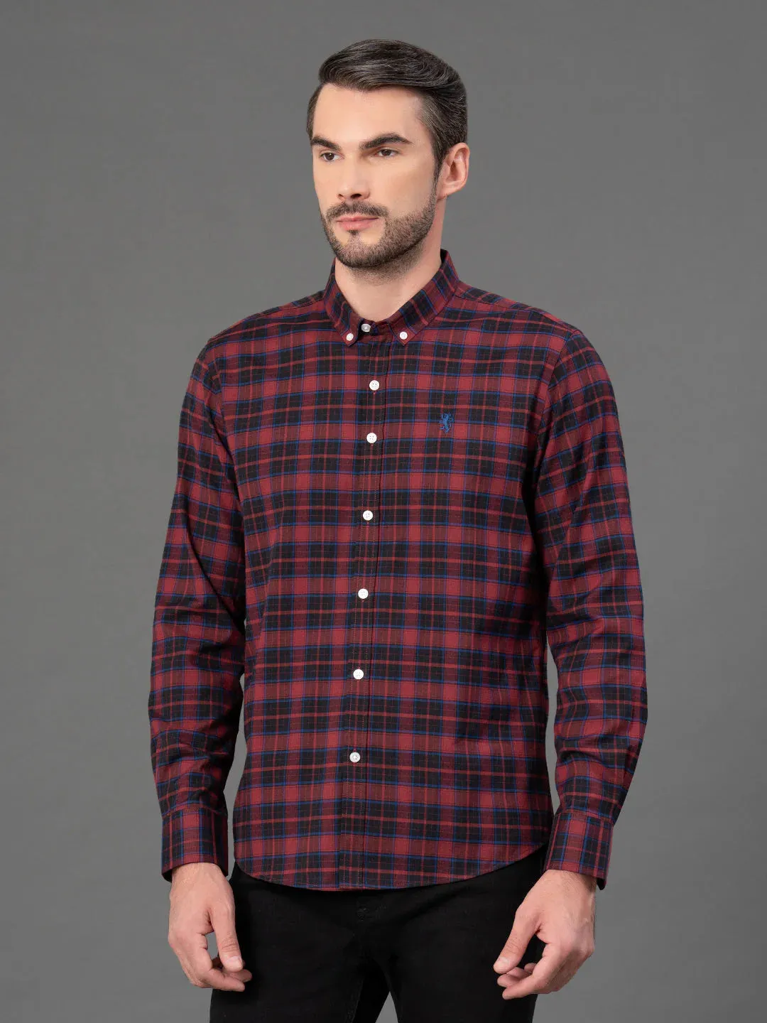 RedTape Dusky Olive Checked Shirt for Men | Classic & Versatile