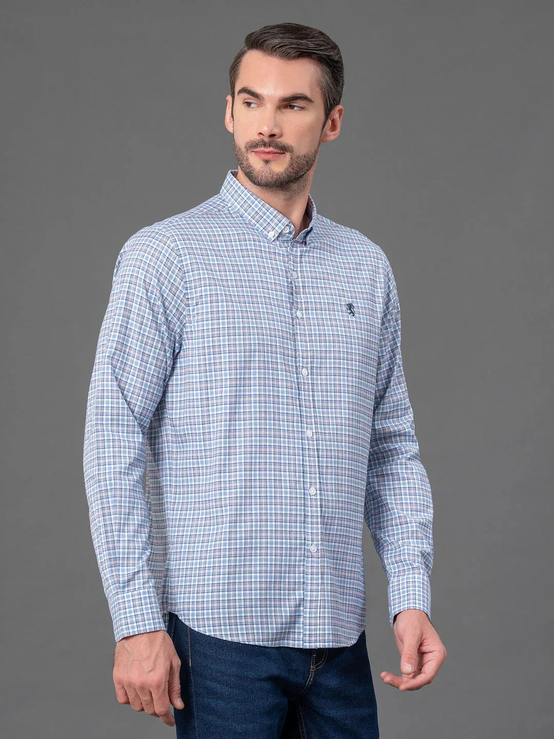 RedTape Turquoise Checked Shirt for Men | Classic & Versatile