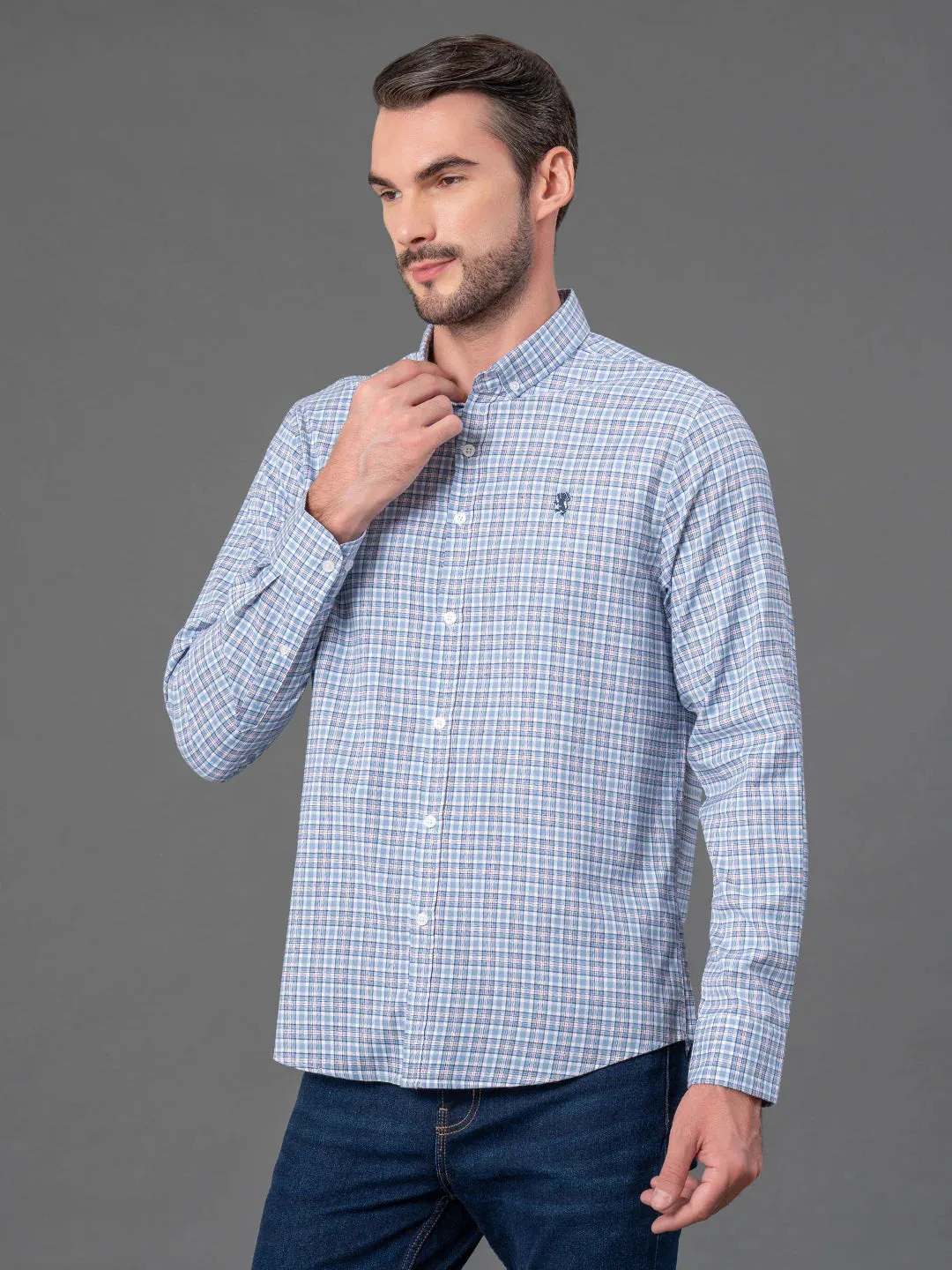 RedTape Turquoise Checked Shirt for Men | Classic & Versatile