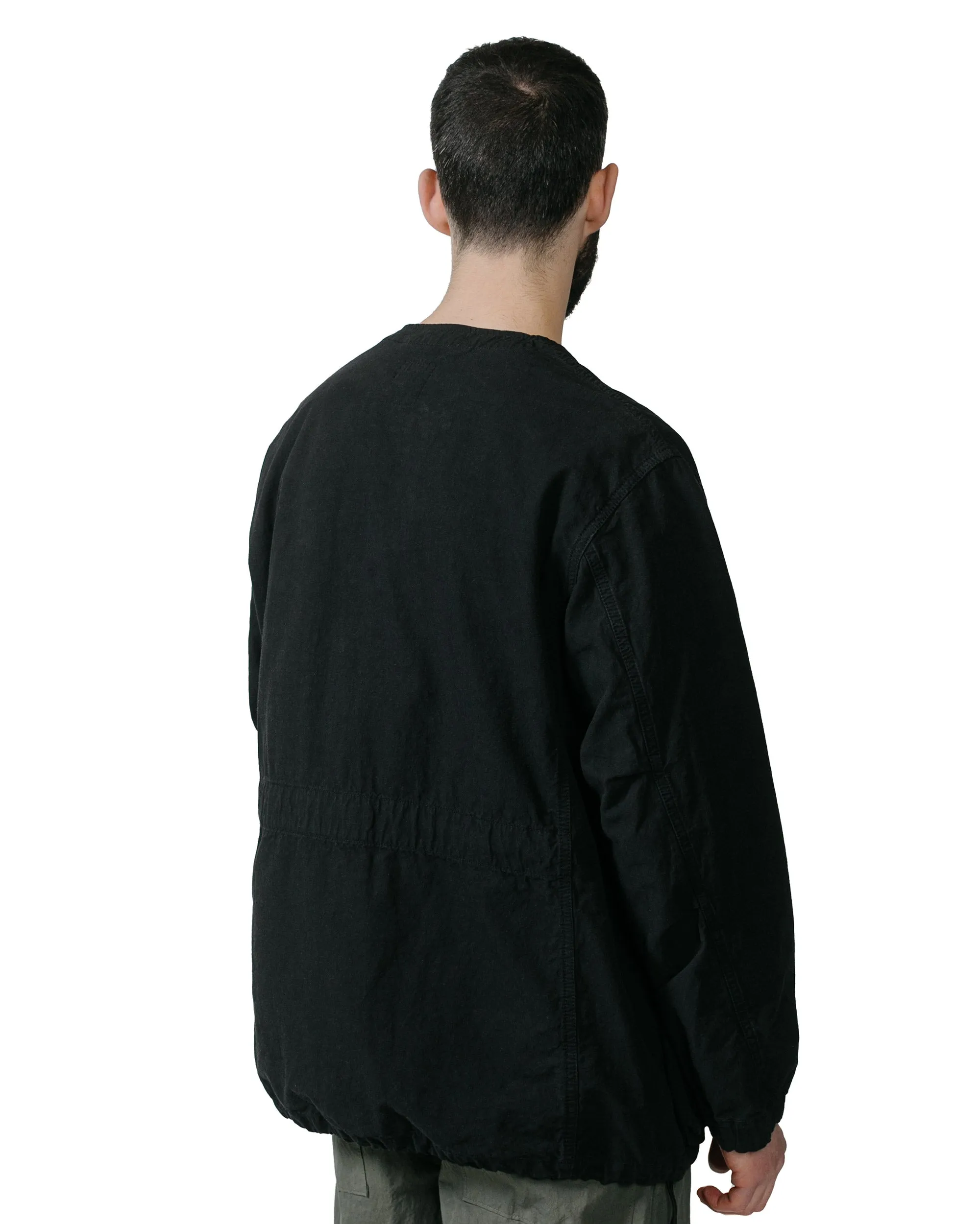 Sage de Cret High Density Cotton Hemp Collarless Fatigue Jacket Black