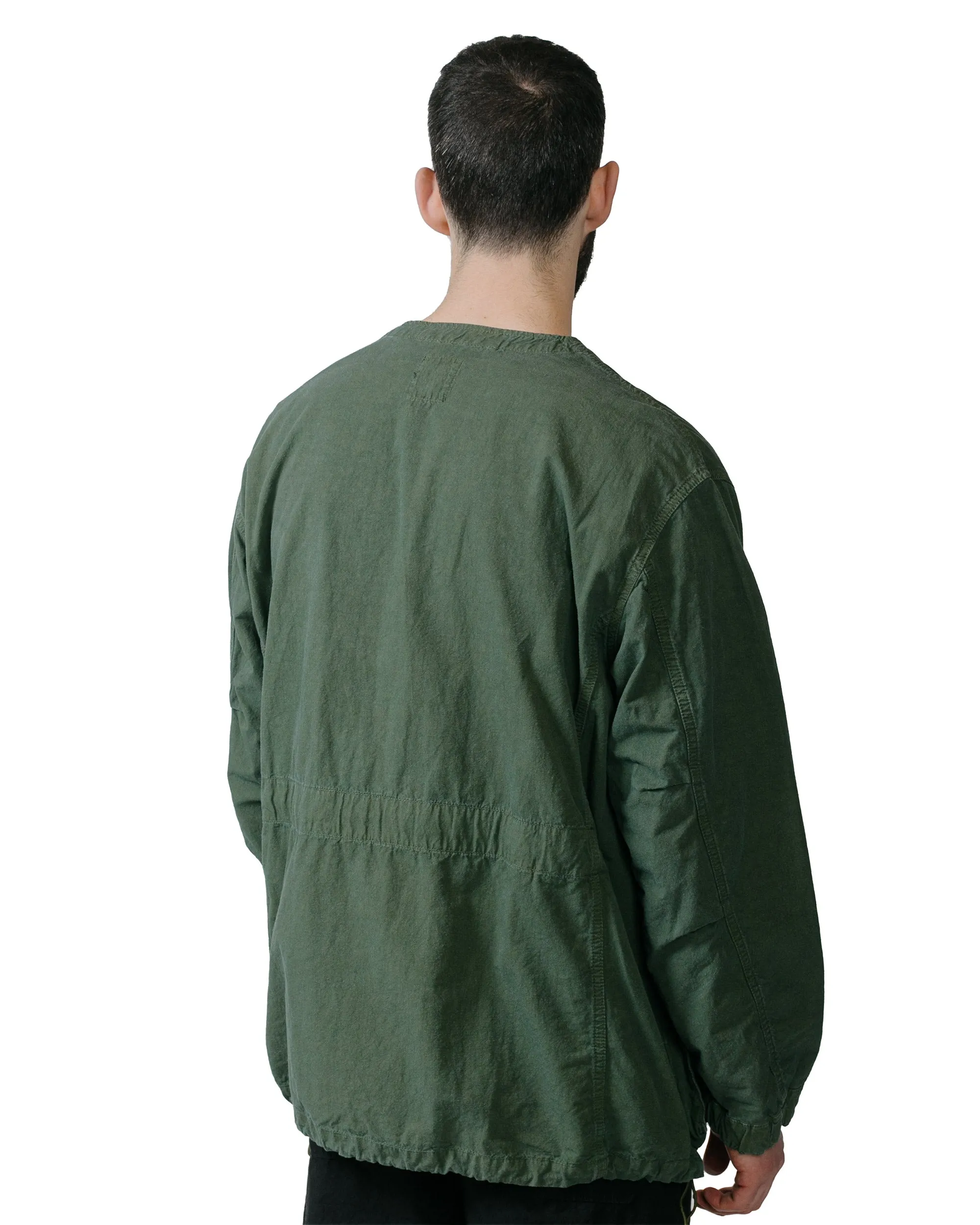 Sage de Cret High Density Cotton Hemp Collarless Fatigue Jacket Olive