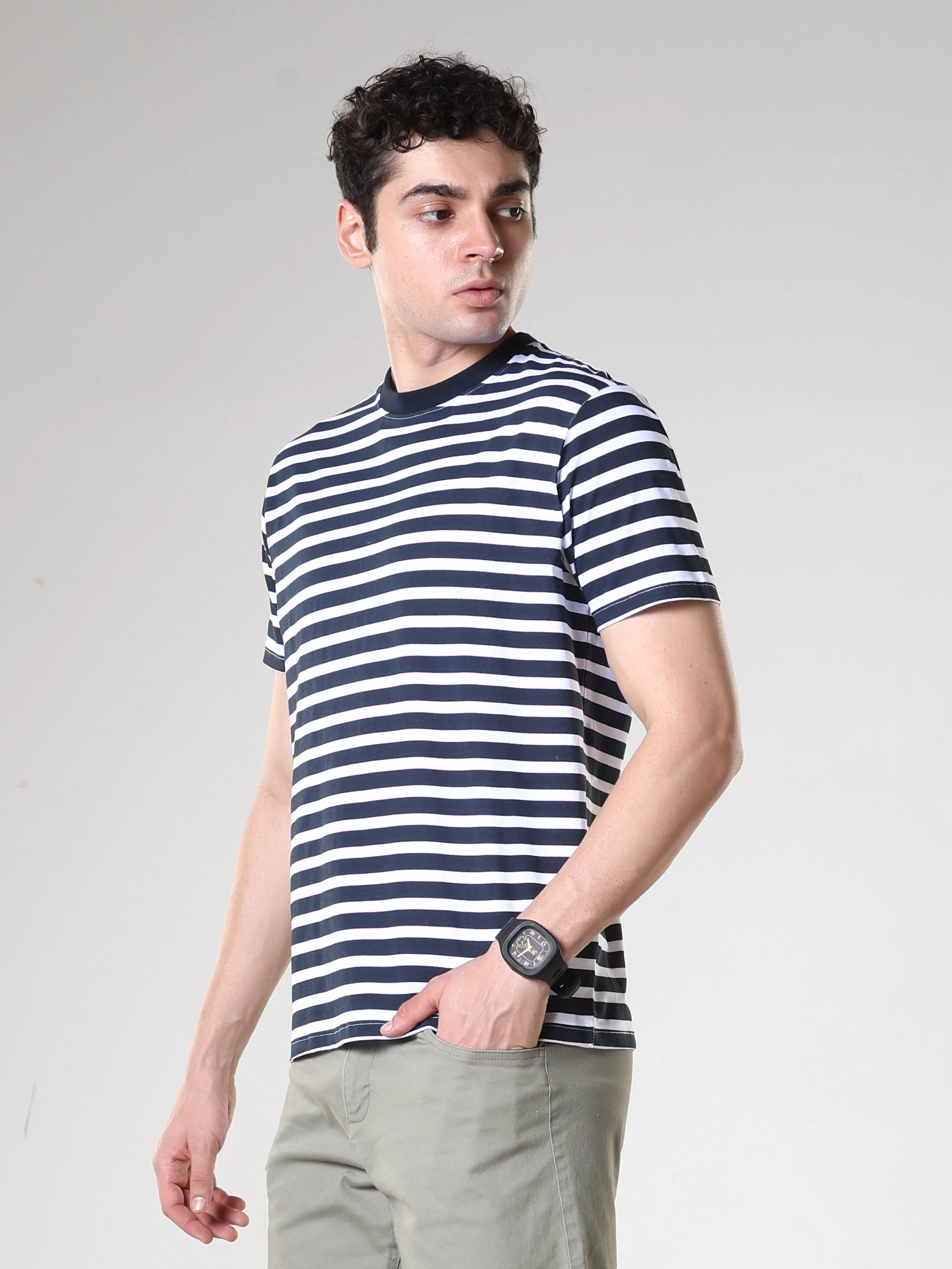 Sage - Striped Polo T-Shirt - Alabaster Blue