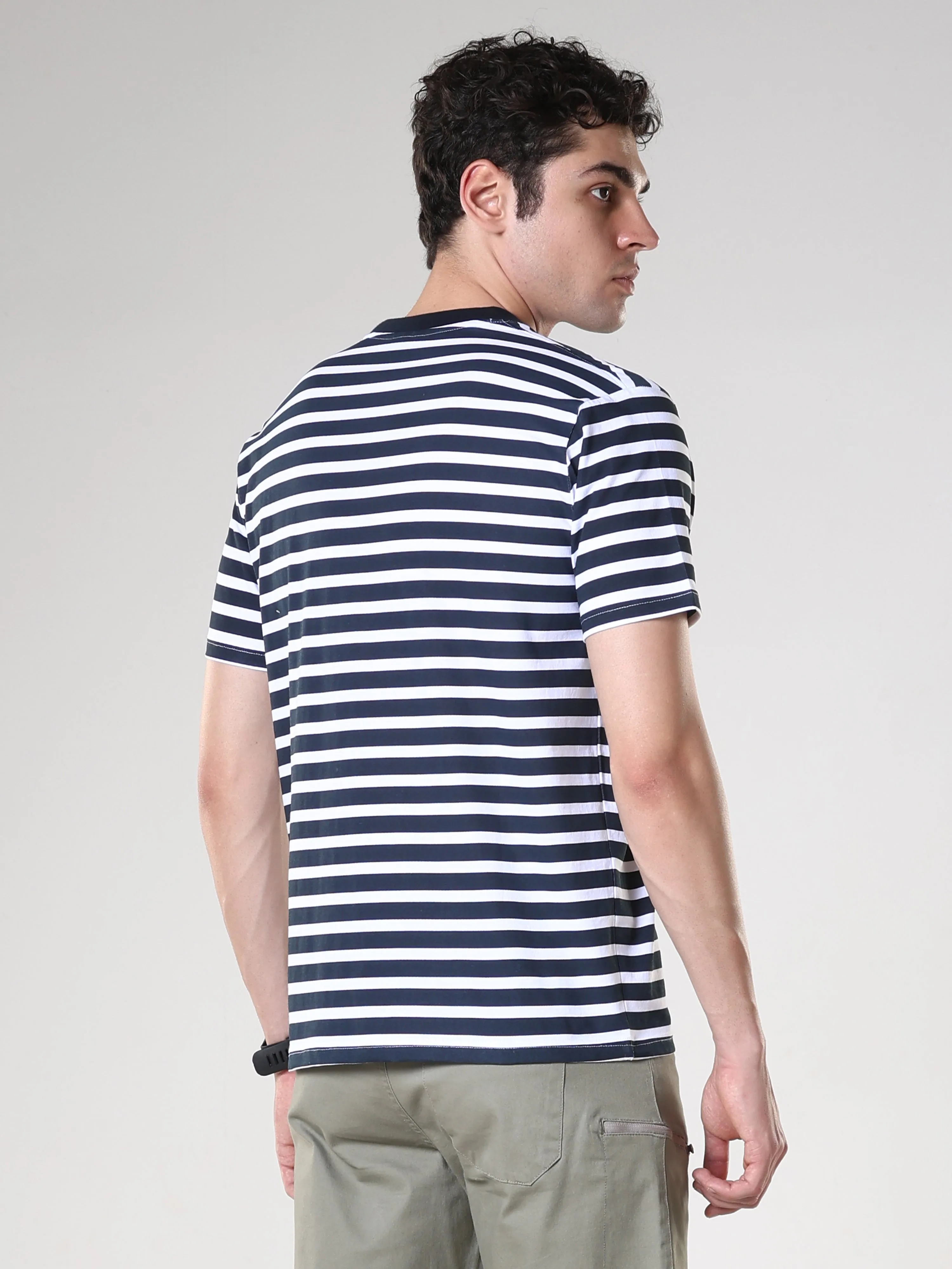 Sage - Striped Polo T-Shirt - Alabaster Blue