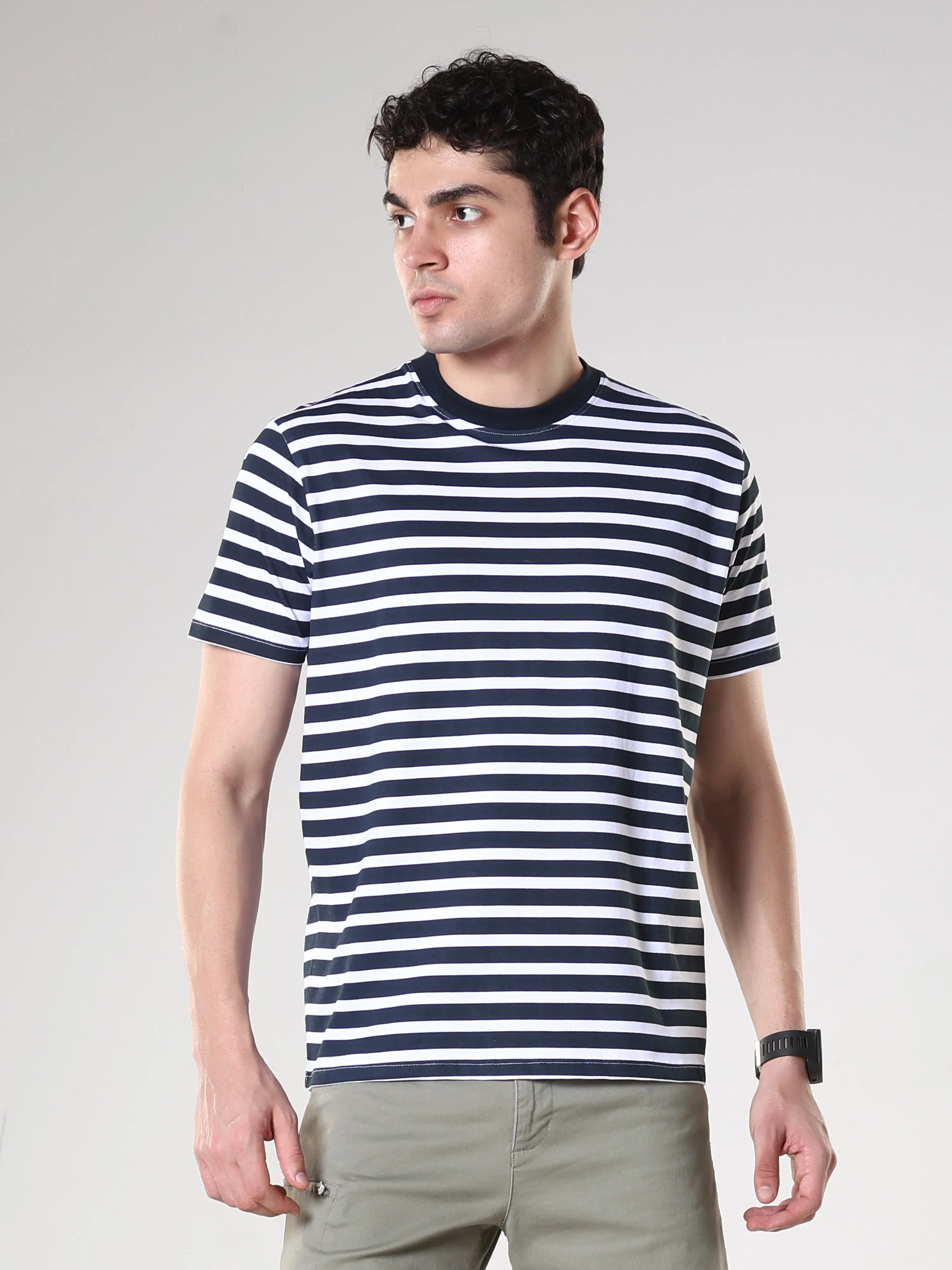 Sage - Striped Polo T-Shirt - Alabaster Blue