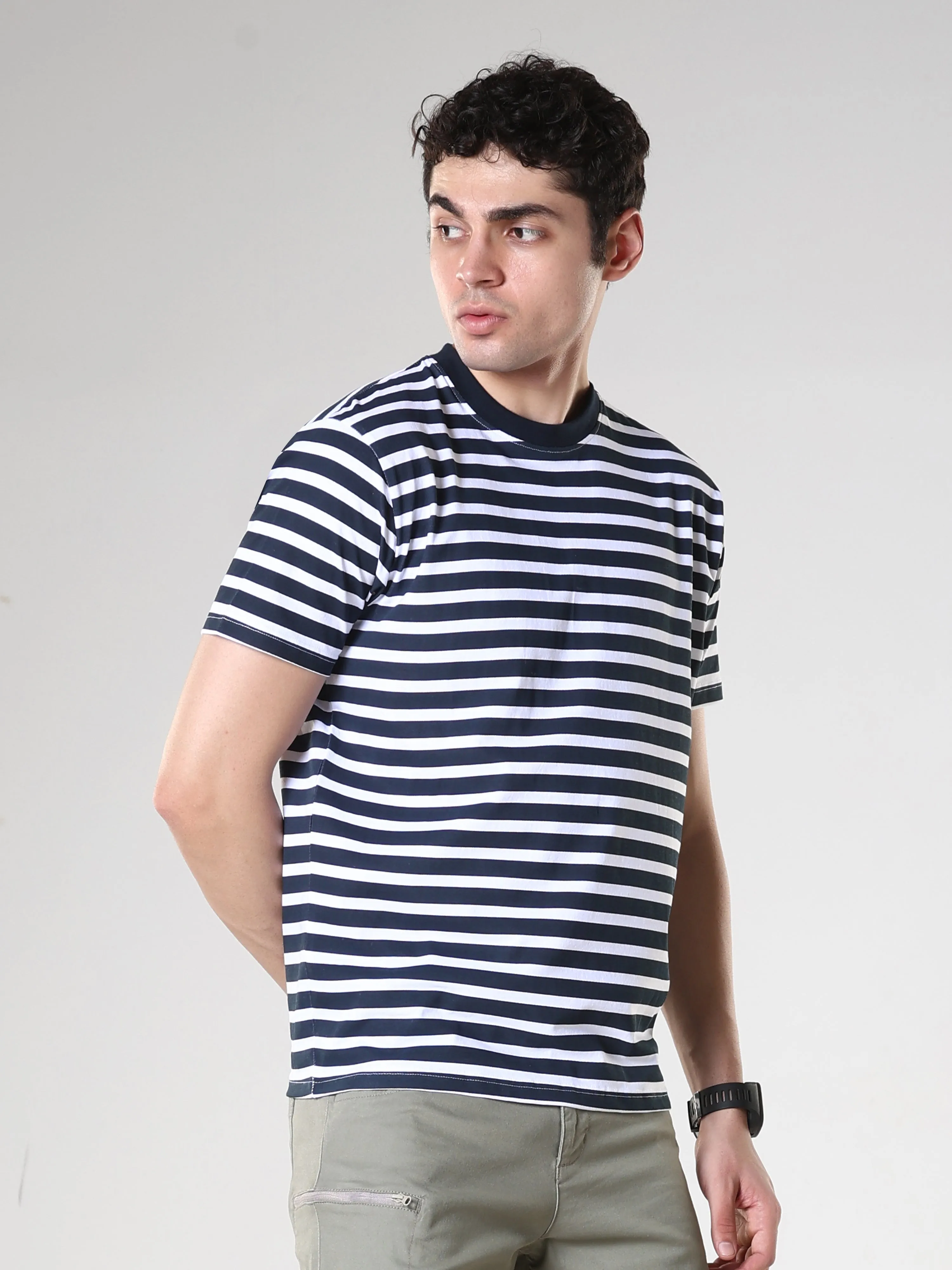 Sage - Striped Polo T-Shirt - Alabaster Blue